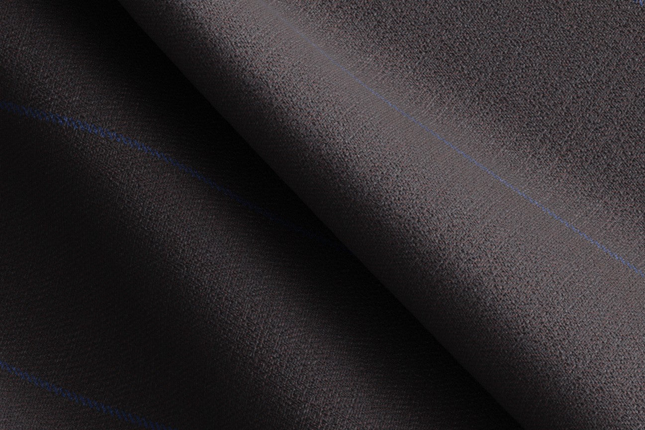 Brown pinstriped 130s wool tailored trousers with band Caccioppoli