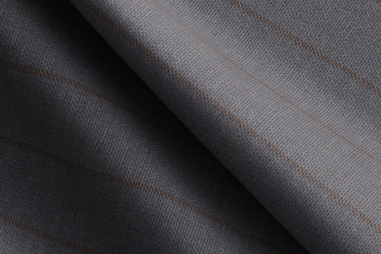 Gray pinstriped 130s wool tailored trousers with band Caccioppoli