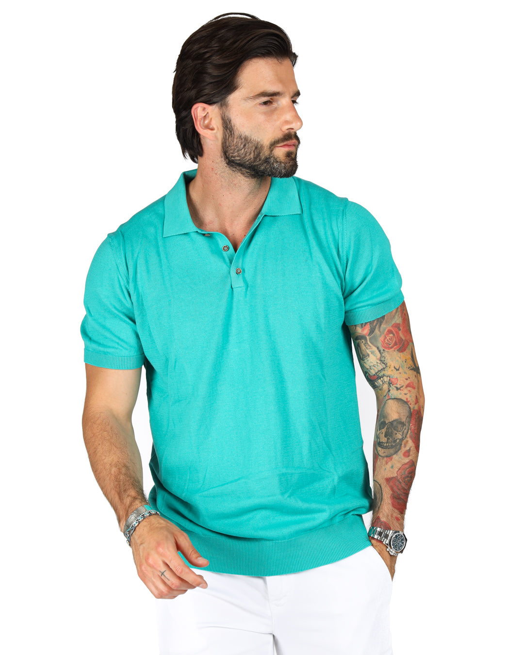 ROGER - WATER GREEN KNITTED POLO SHIRT