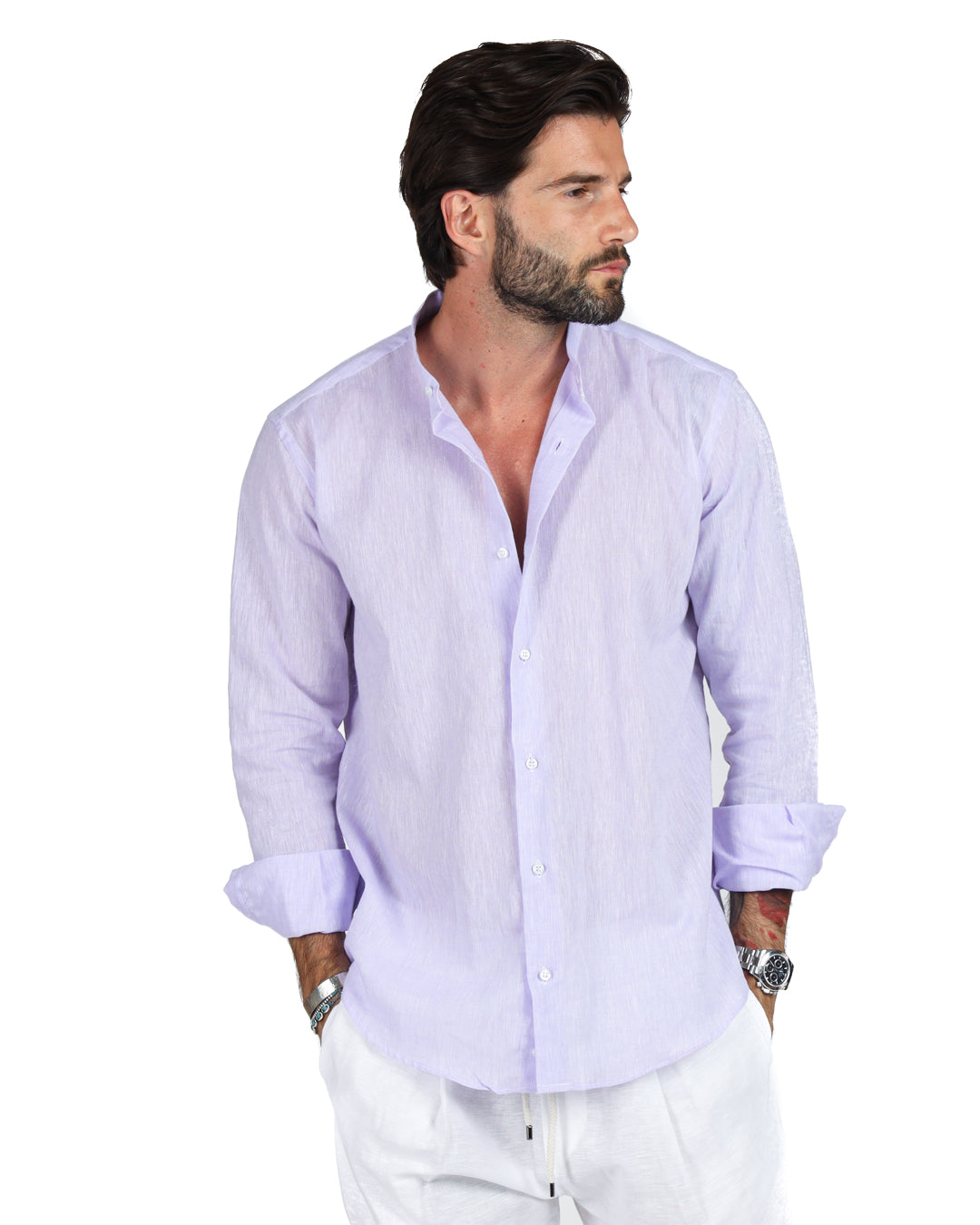 Positano - Chemise coréenne en lin lilas