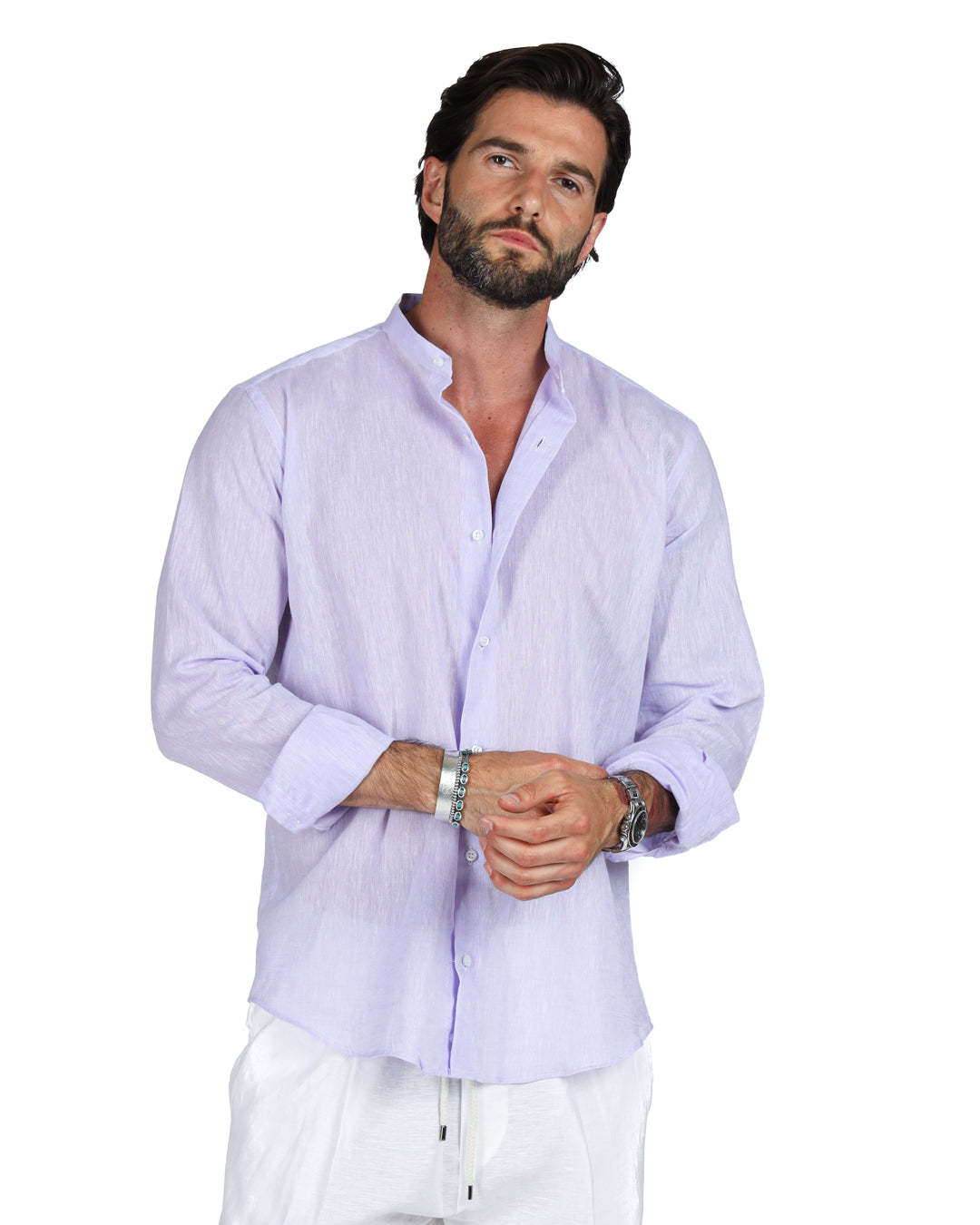 Positano - Chemise coréenne en lin lilas