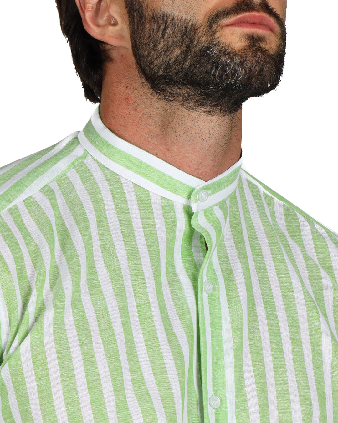 Procida - Camicia coreana a righe larghe verdi in lino