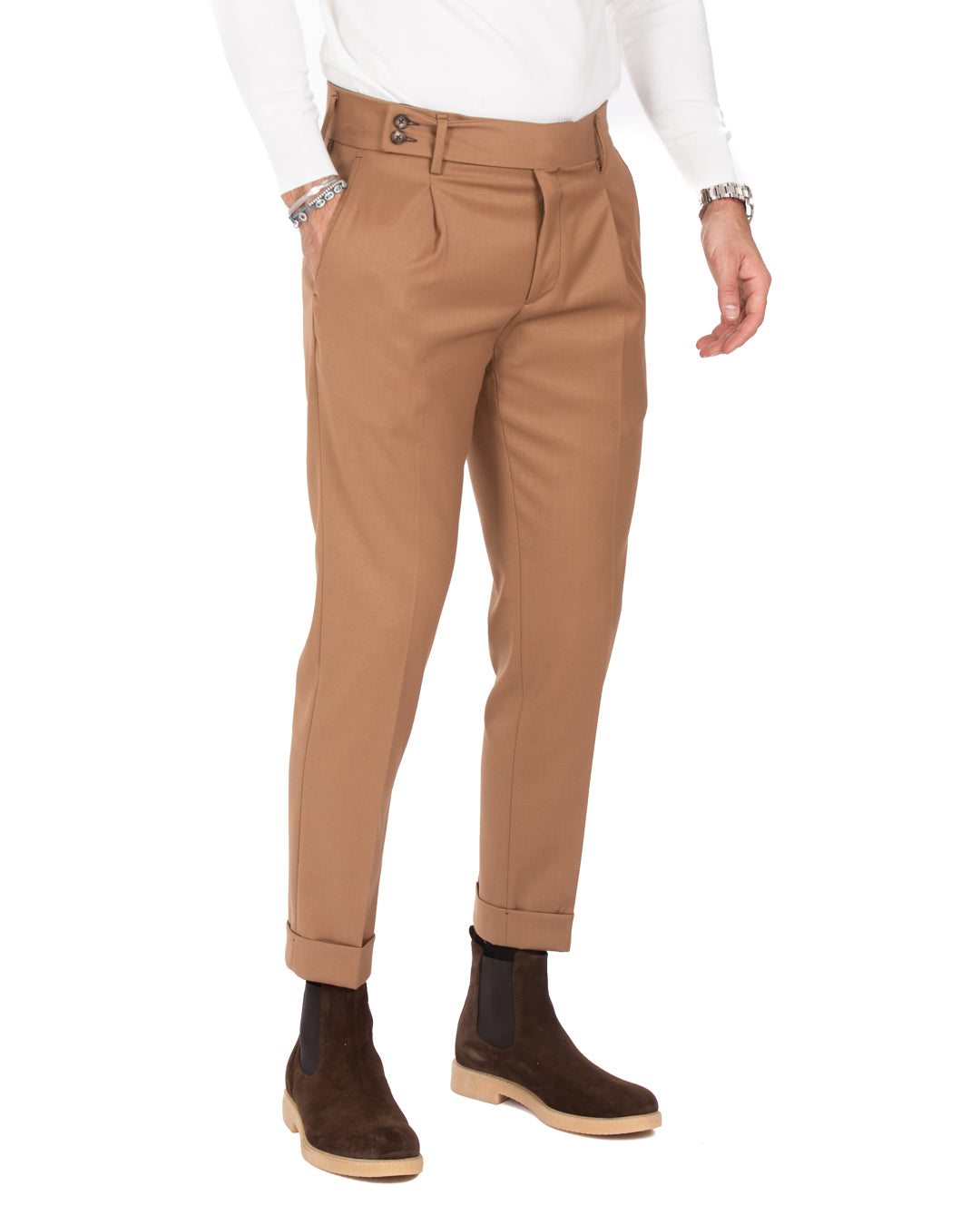 Italian - pantalone vita alta tabacco
