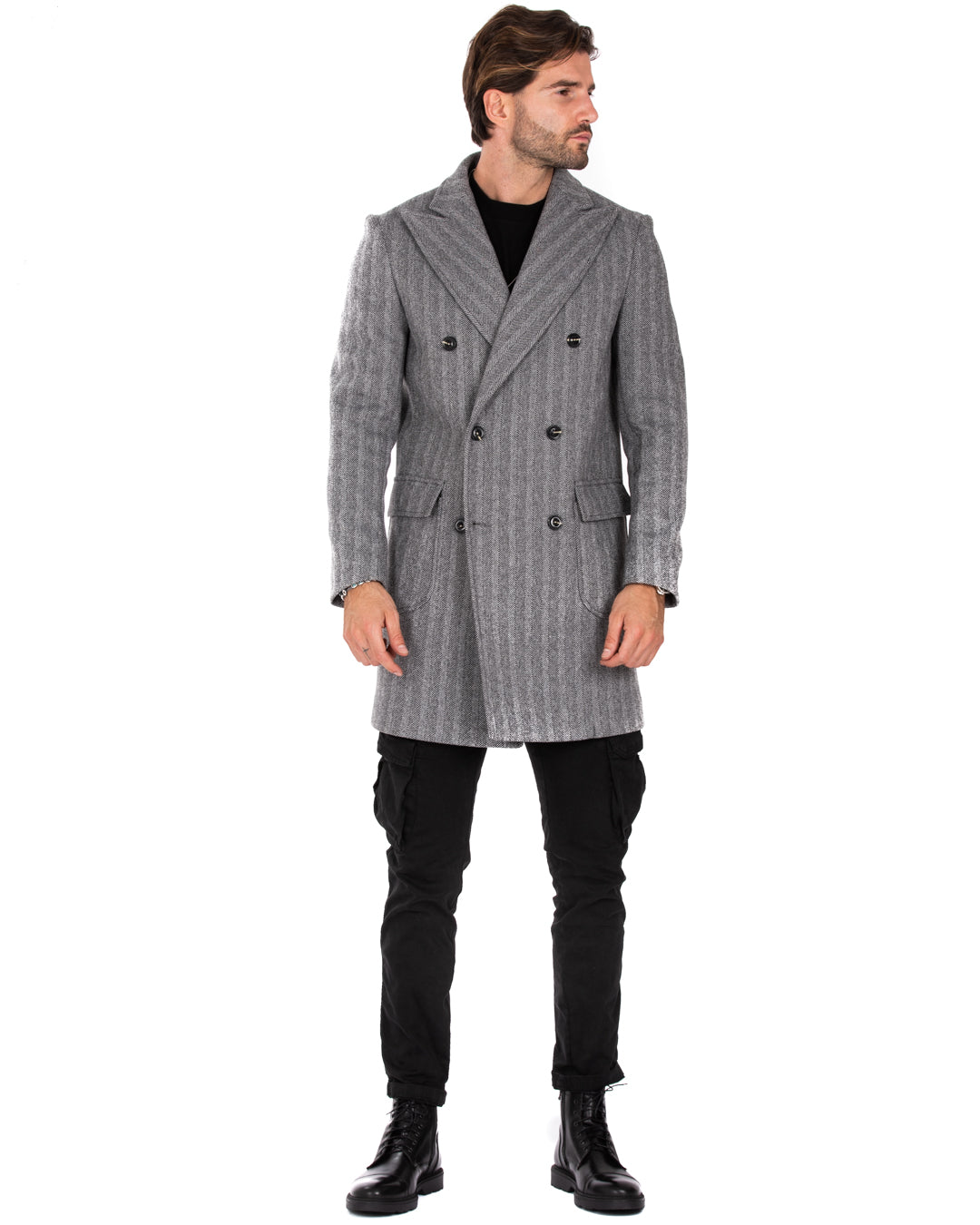 Charles - cappotto doppiopetto spigato grigio e nero