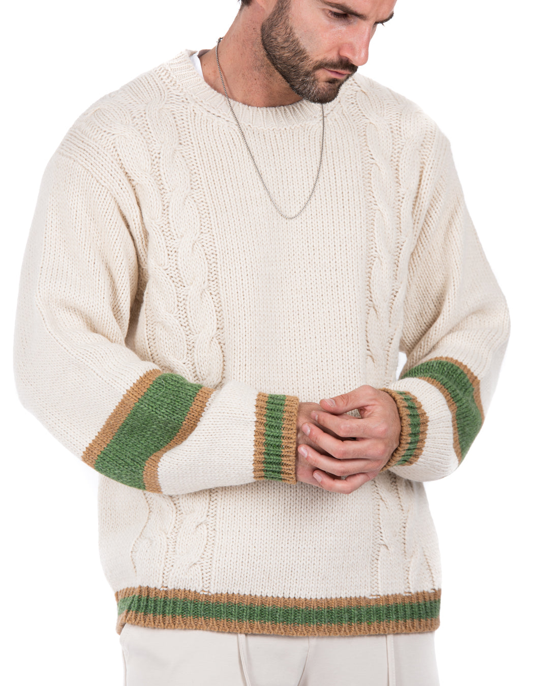 Edam - maglione beige con trecce laterali