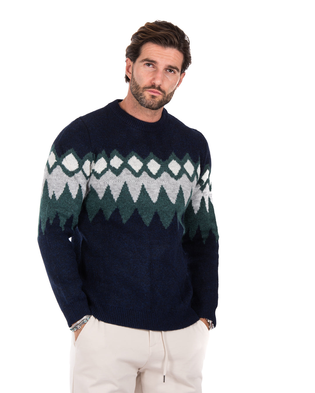 Marken - maglione con fantasia blu e verde