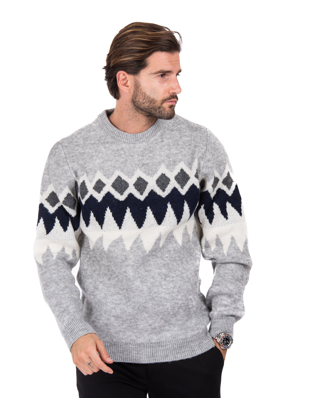 Marken - maglione con fantasia grigio e blu