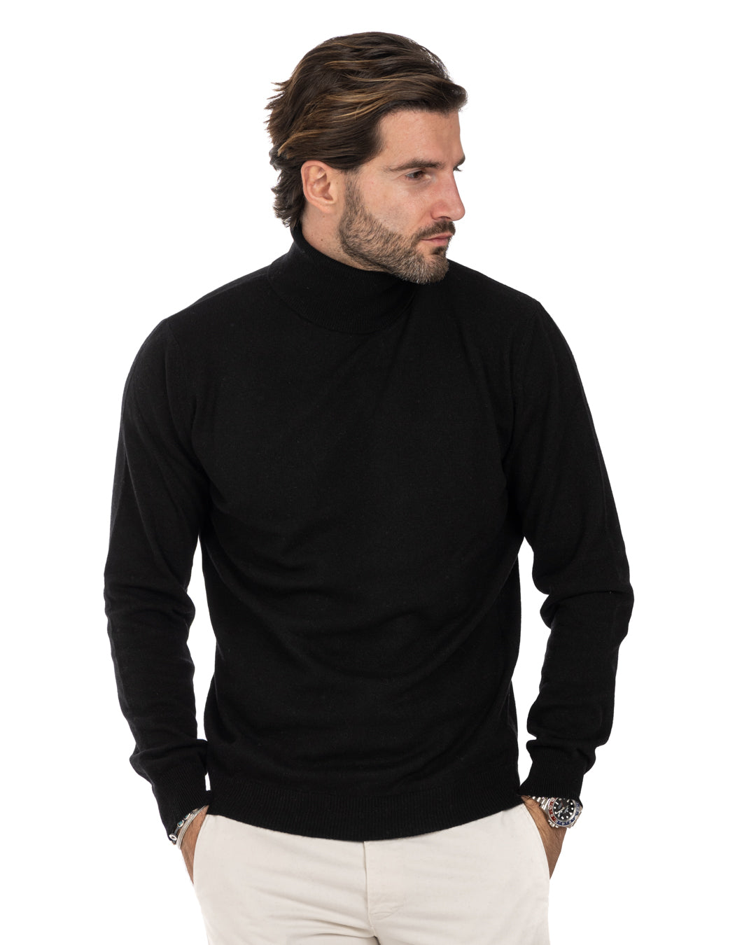 Yves - maglione dolcevita in misto cachemire nero