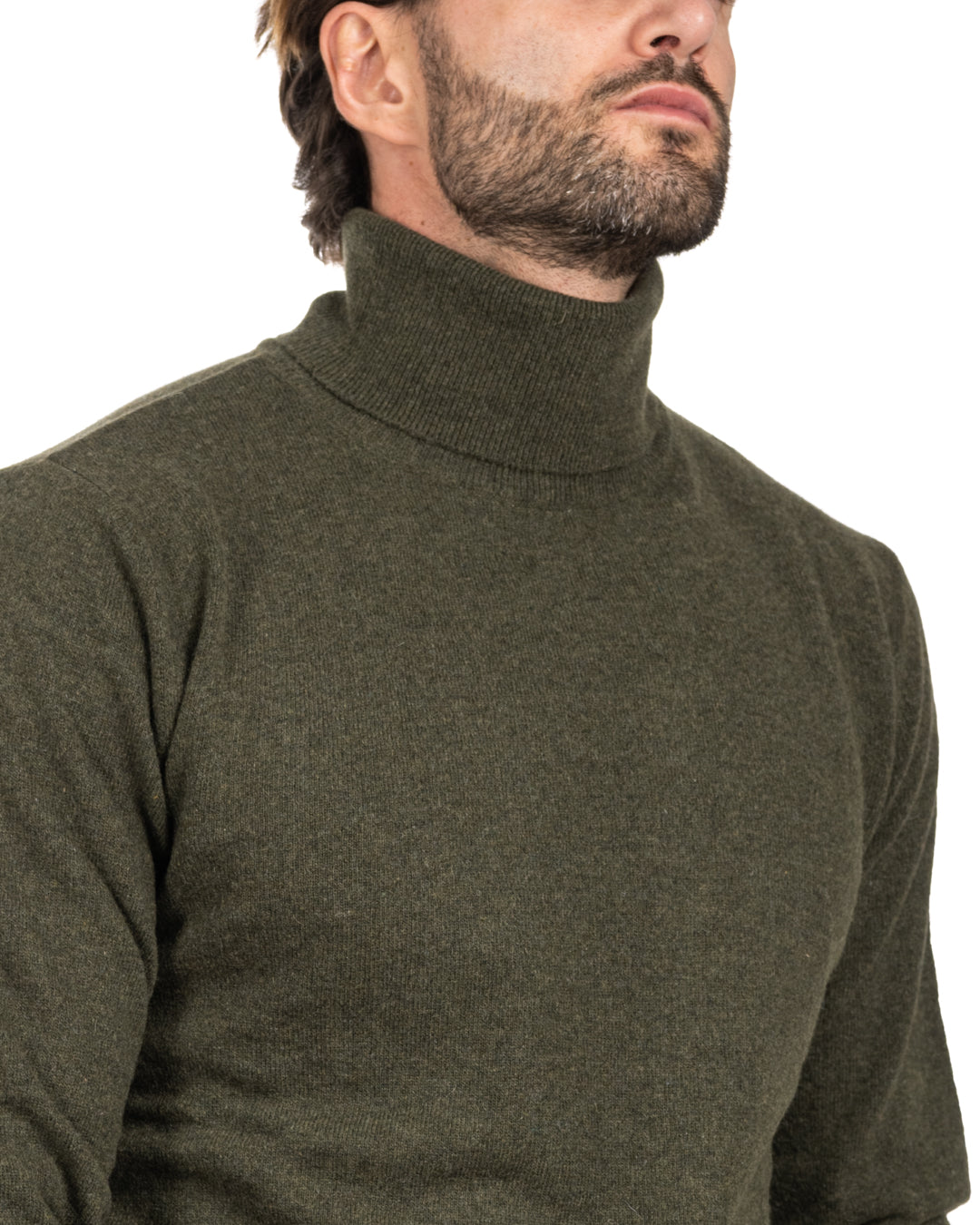 Yves - maglione dolcevita in misto cachemire verde