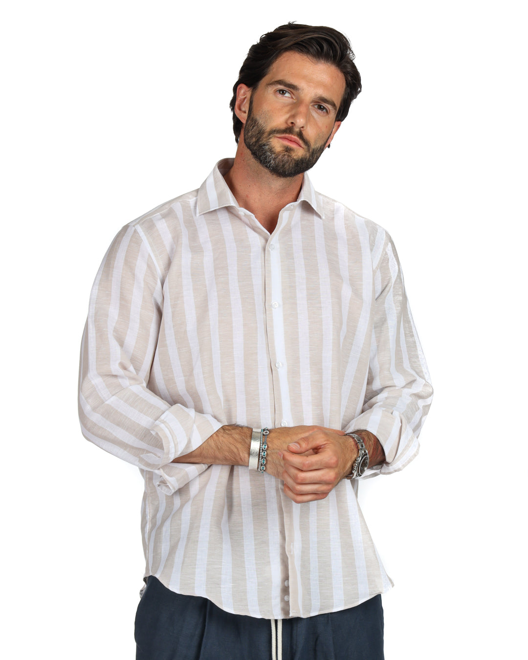 Amalfi - Classic beige maxi stripe shirt