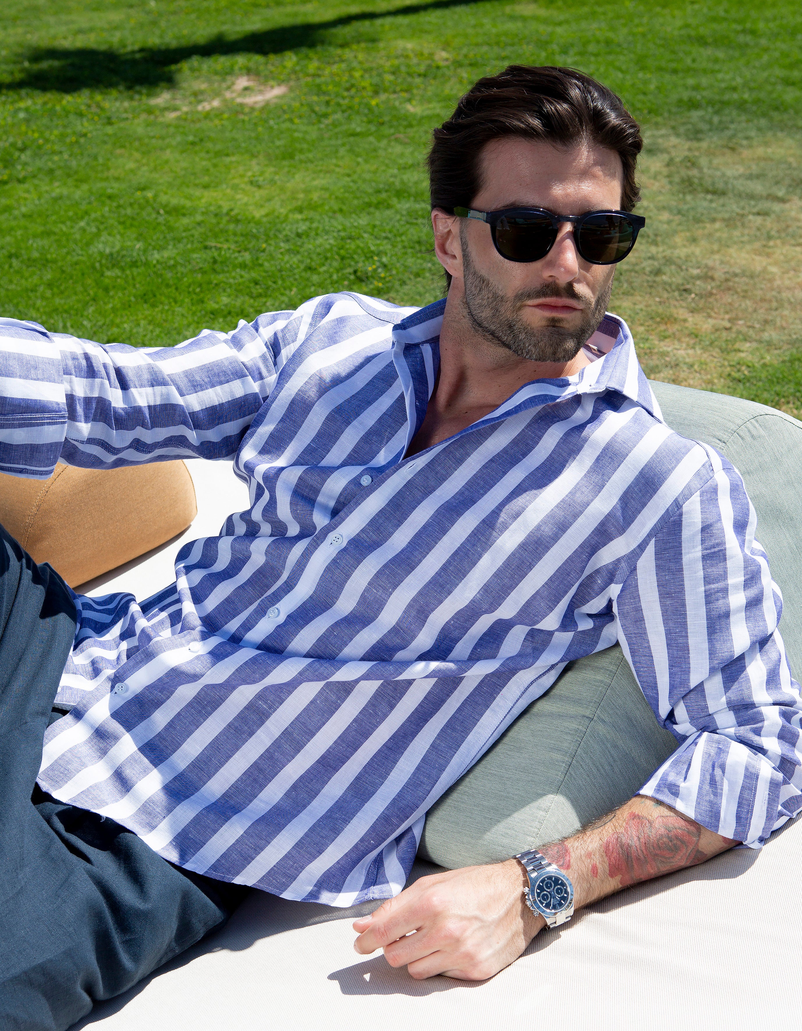 Amalfi - Camicia classica riga maxi blu