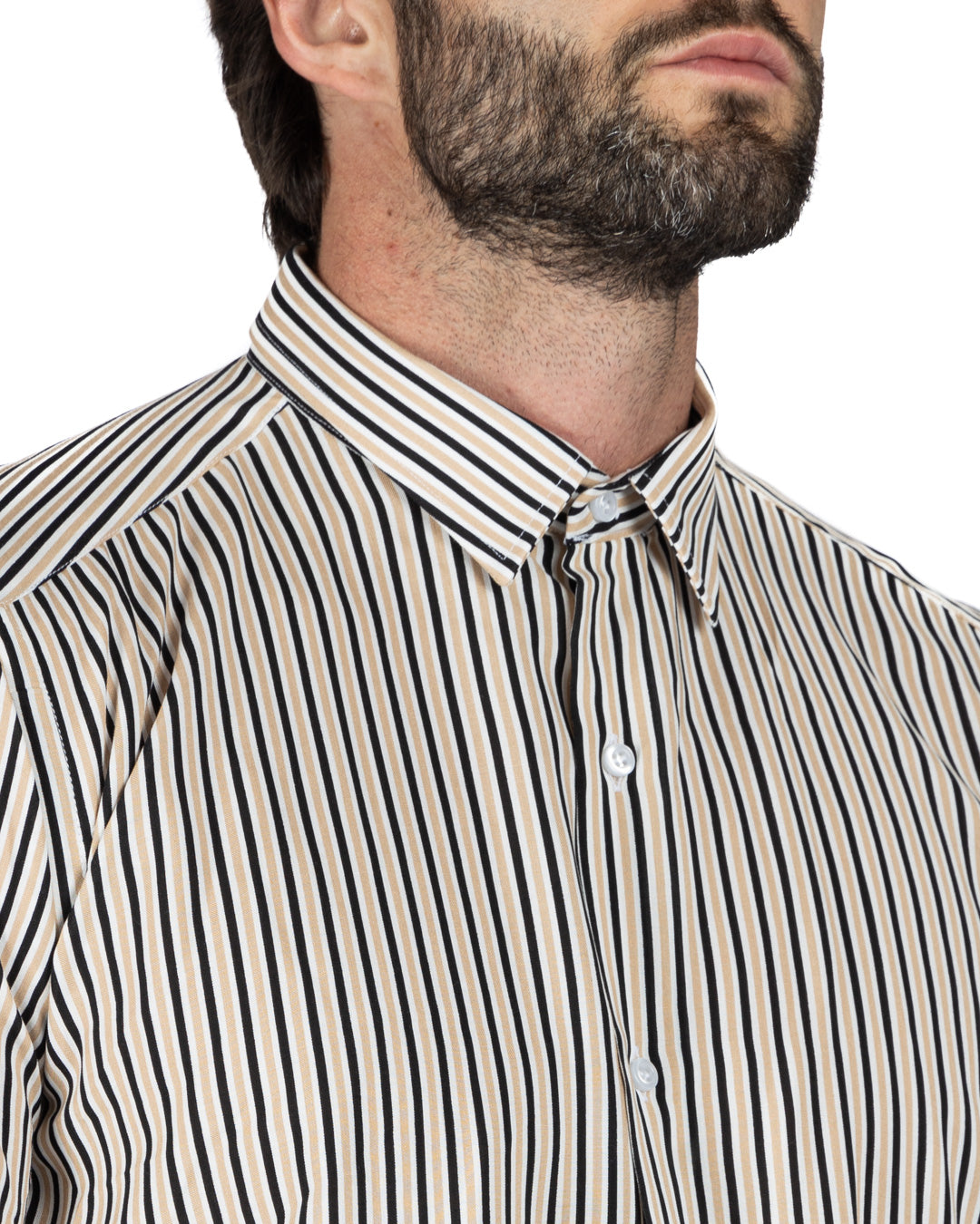 Barbuda - Camicia classica fantasia a righe beige