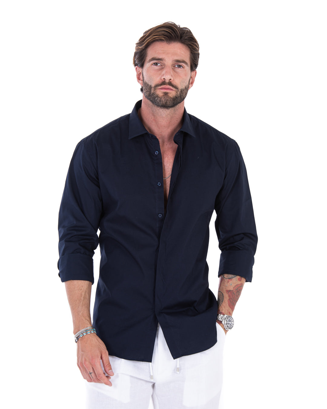 Shirt - classic blue basic in cotton
