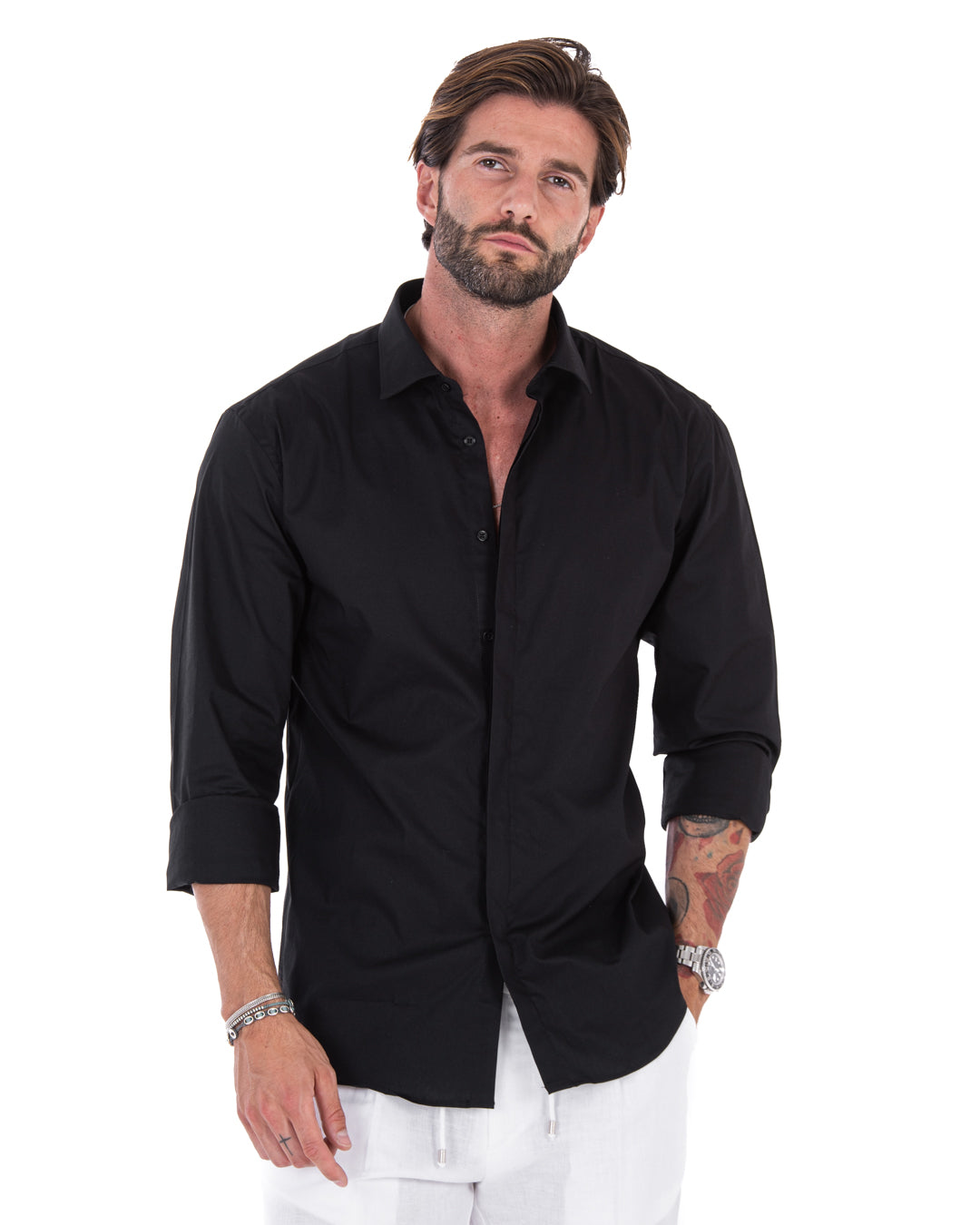 Camicia - basic classica nera in cotone