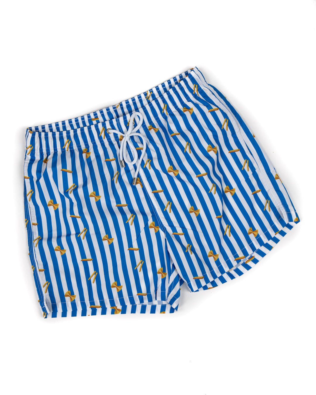Swimsuit - Pasta pattern with light blue stripes