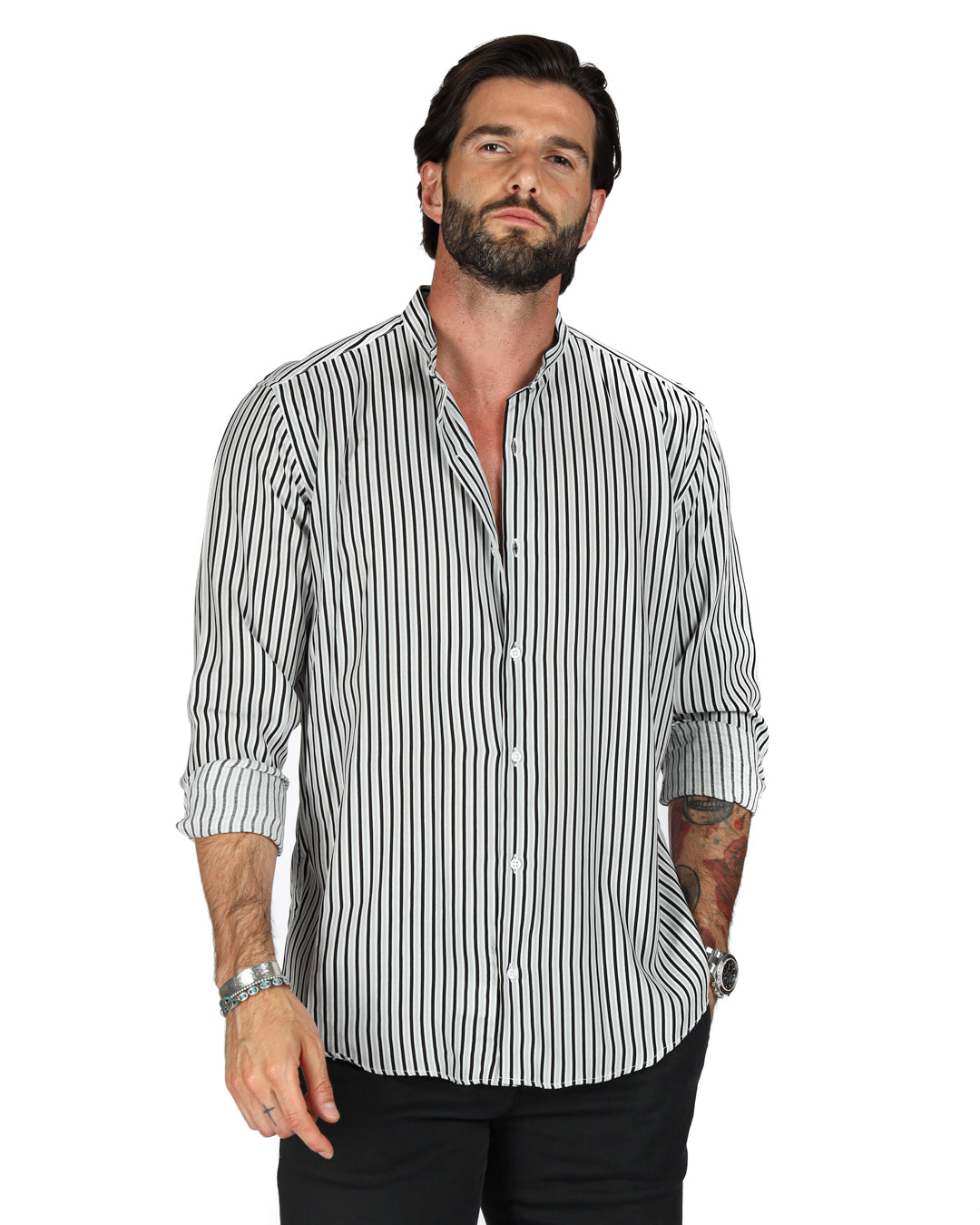 Grenada - Gray striped patterned Korean shirt