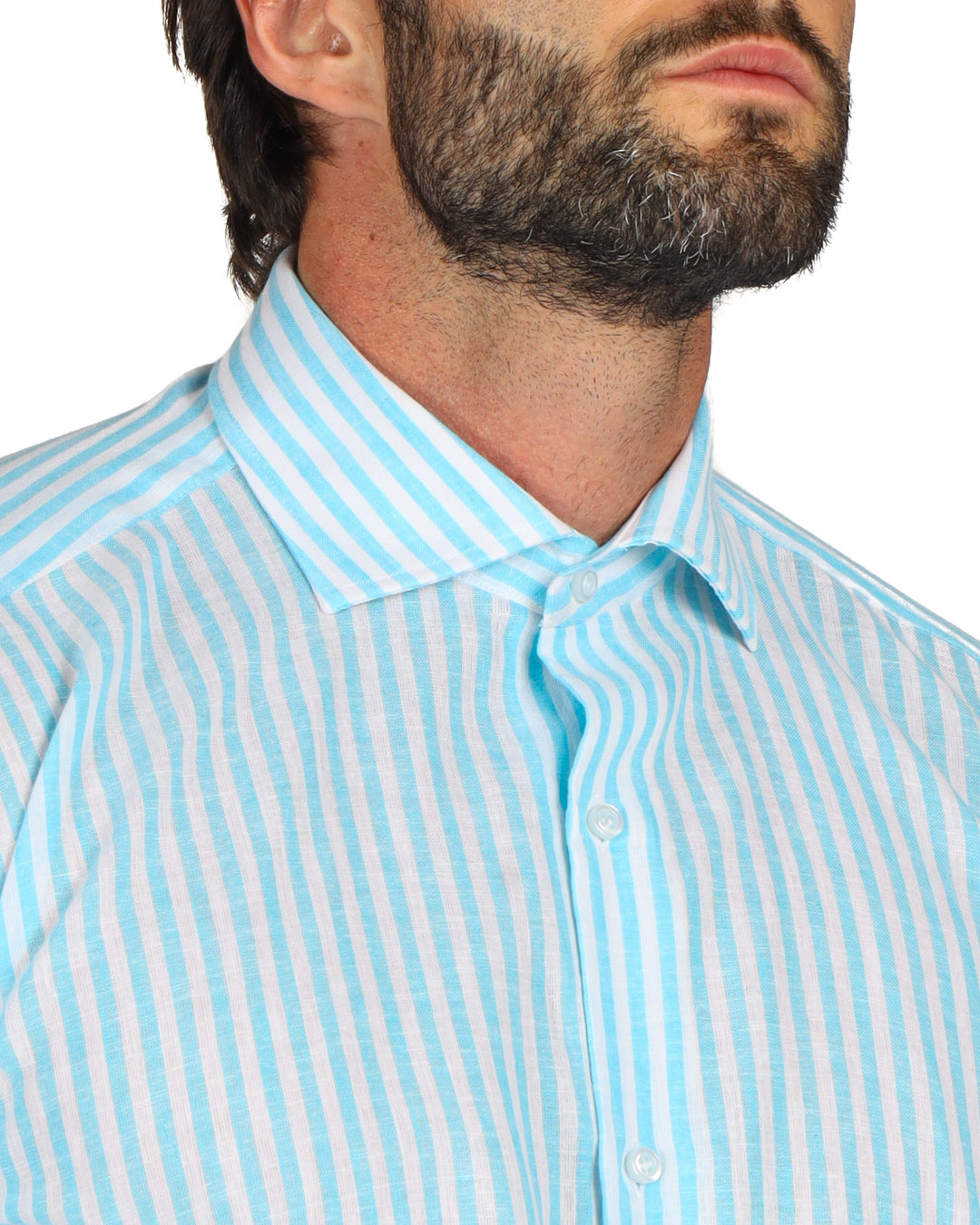 Ischia - Classic turquoise narrow striped linen shirt