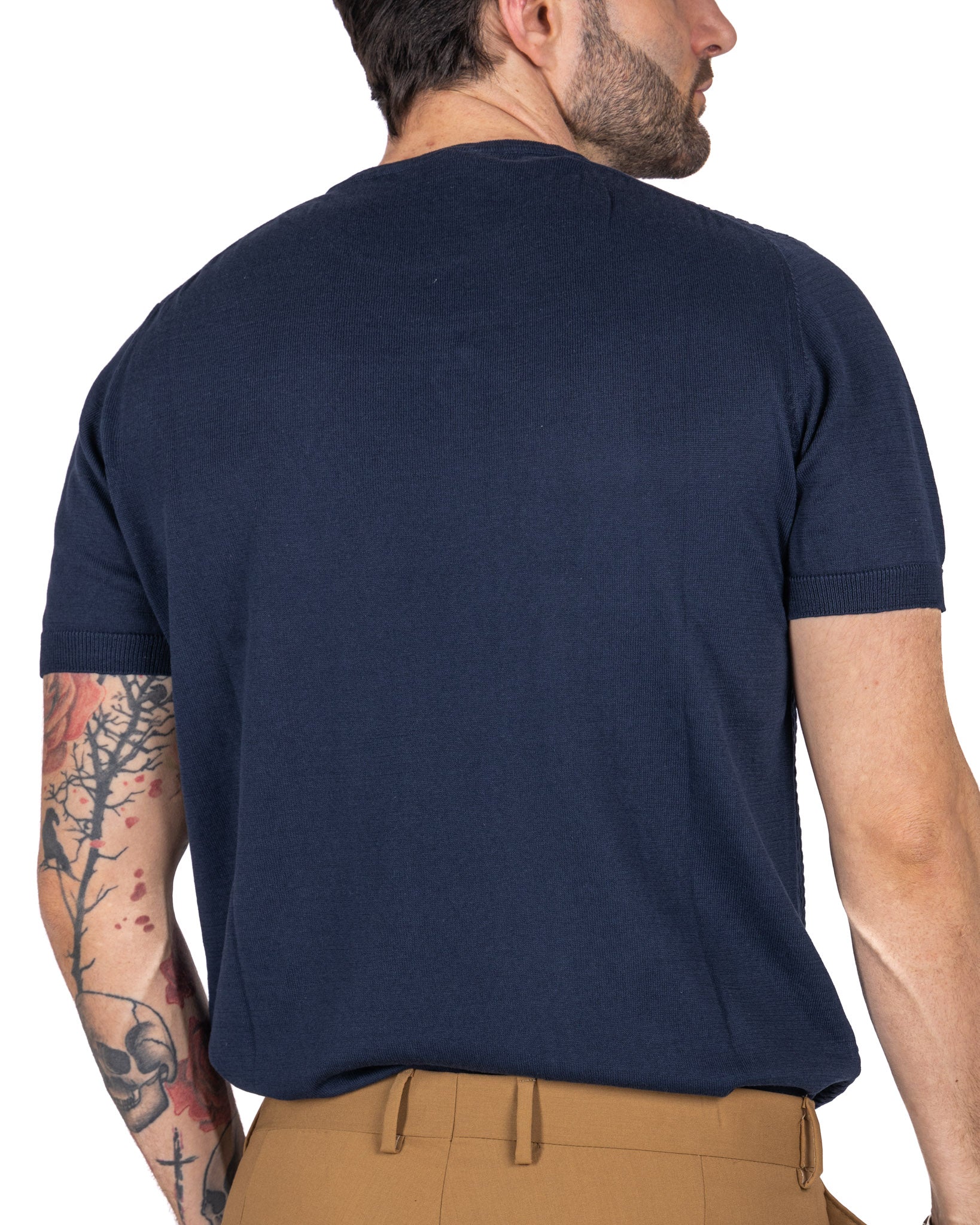 Carlos - t-shirt tramata in maglia blu