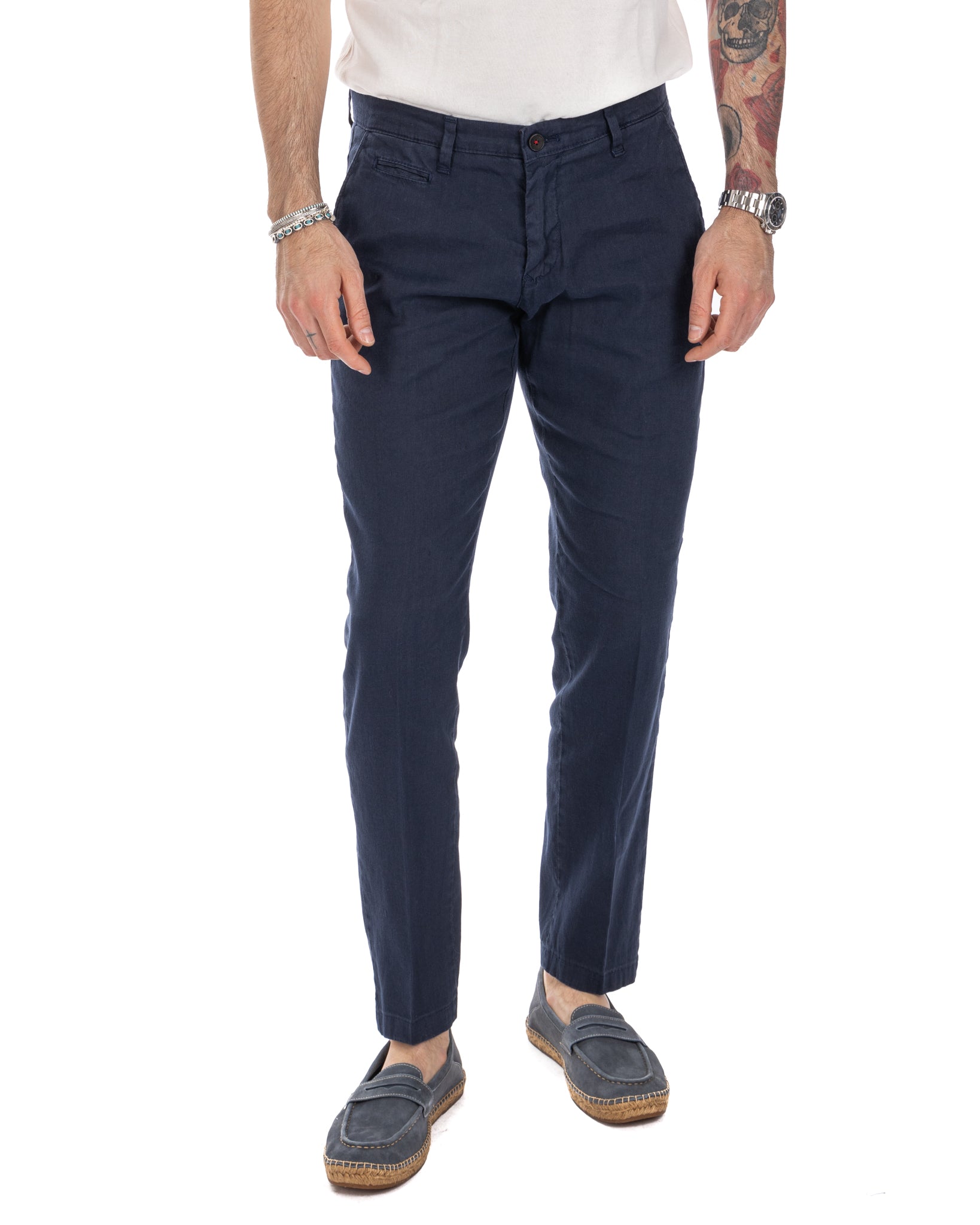 Didier - blue stretch linen trousers