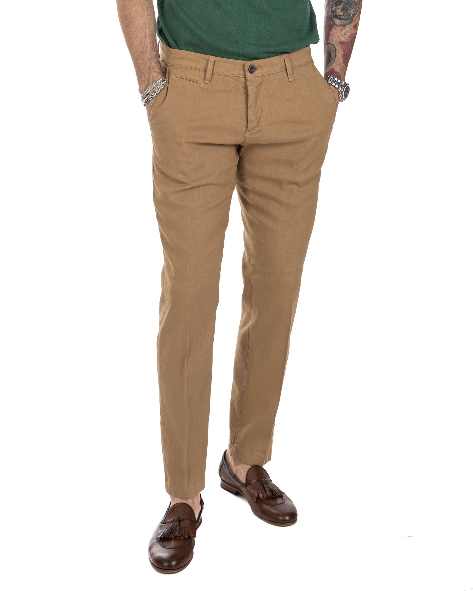 Didier - biscuit trousers in stretch linen