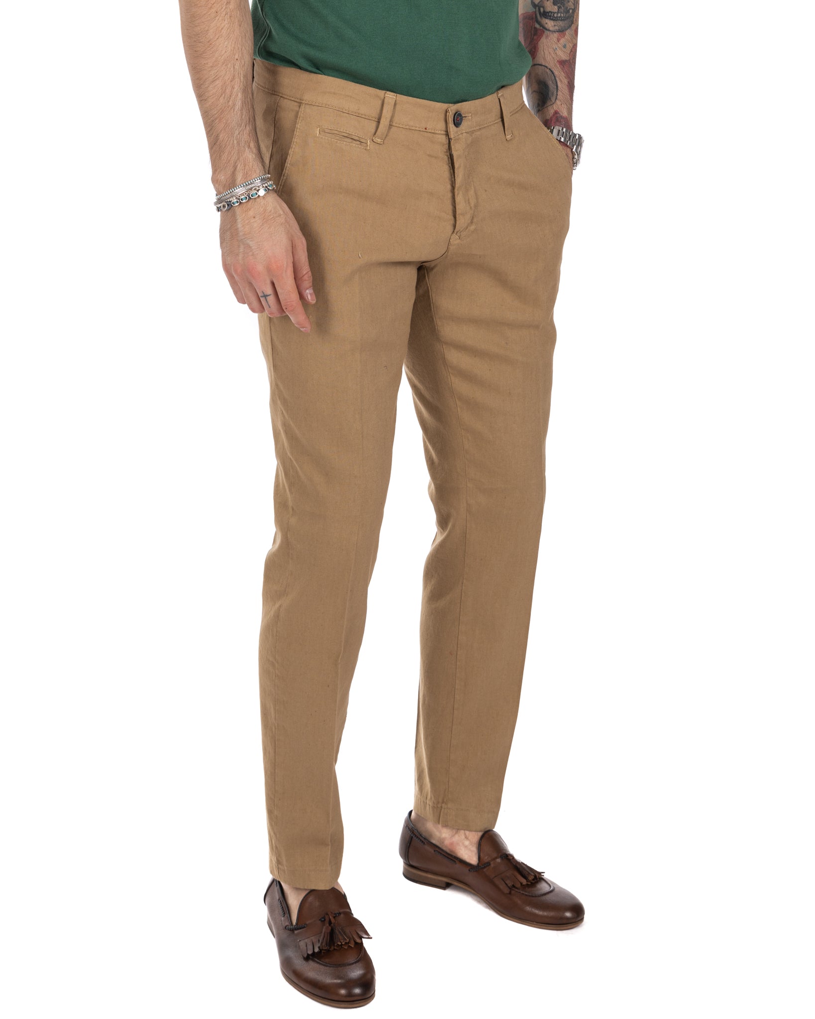 Didier - biscuit trousers in stretch linen