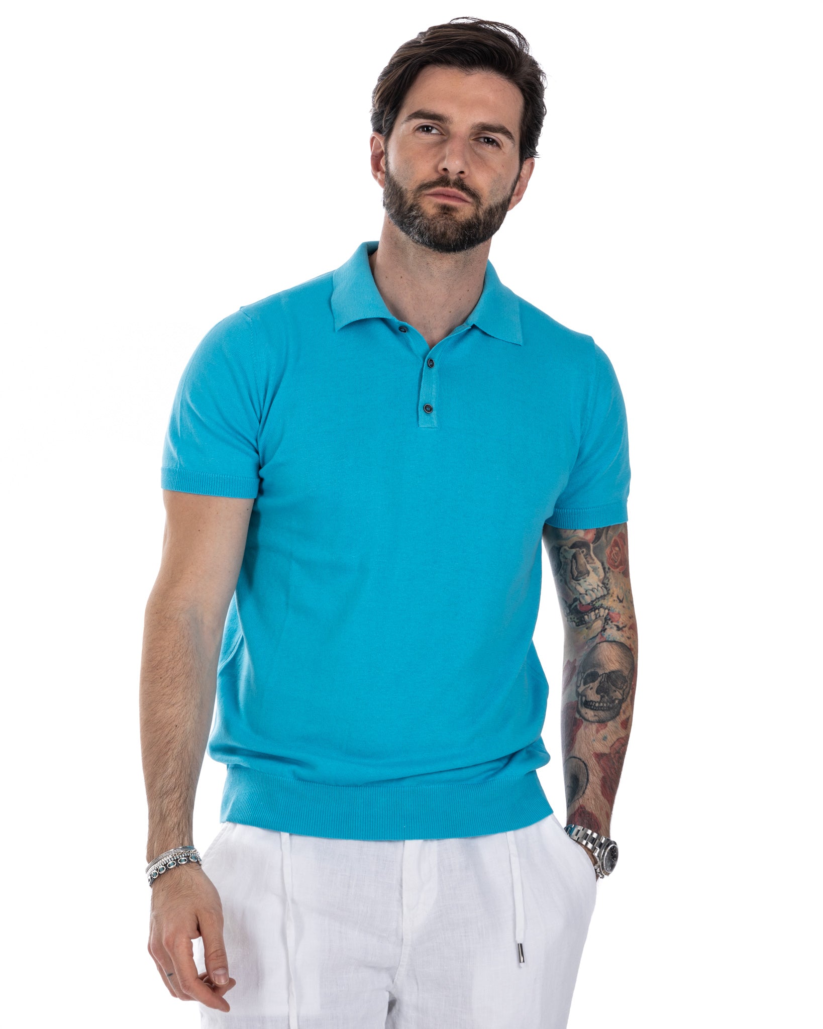 Roger - polo en maille turquoise