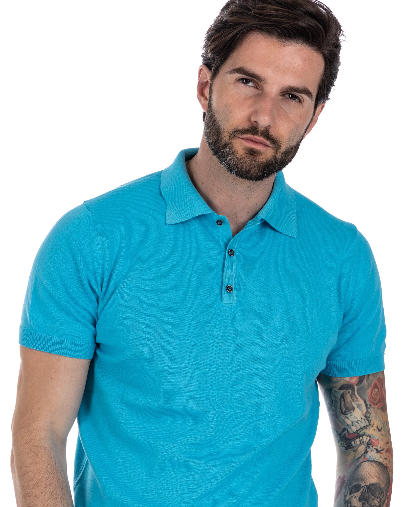 Roger - polo en maille turquoise
