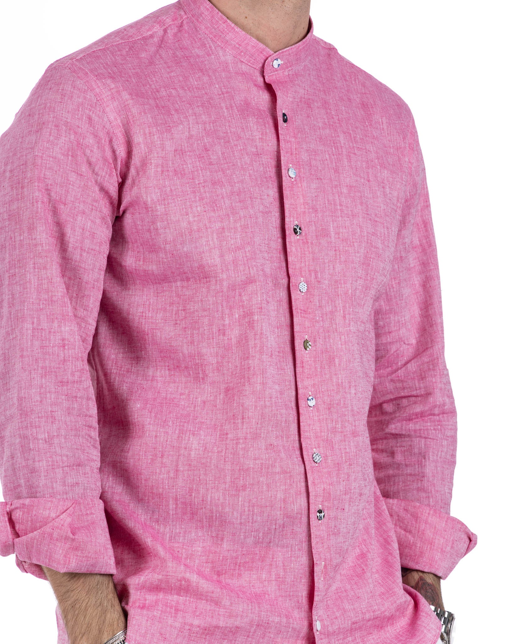 Positano - chemise coréenne en lin fuchsia