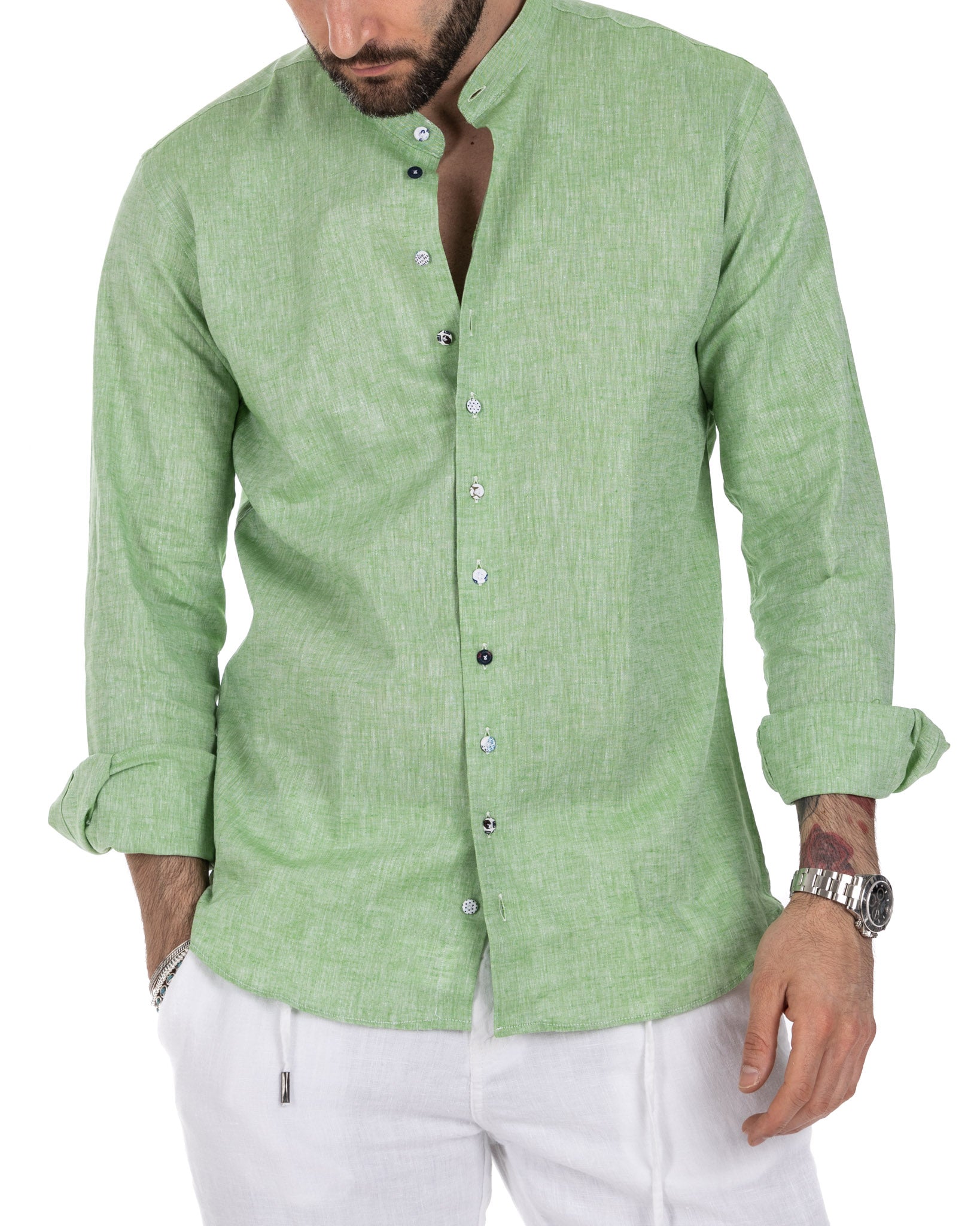 Positano - green linen Korean shirt
