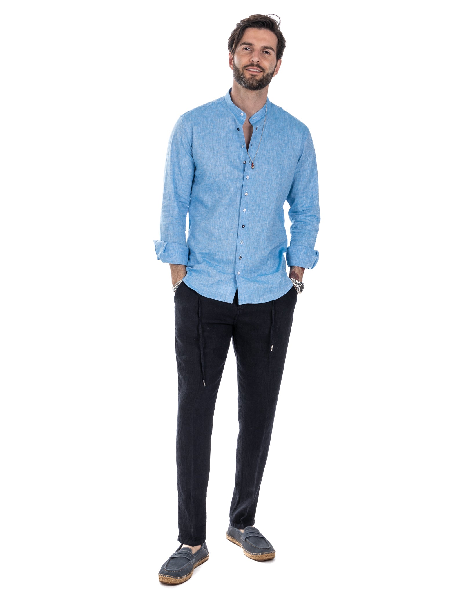 Gustave - pantalon bleu pur lin
