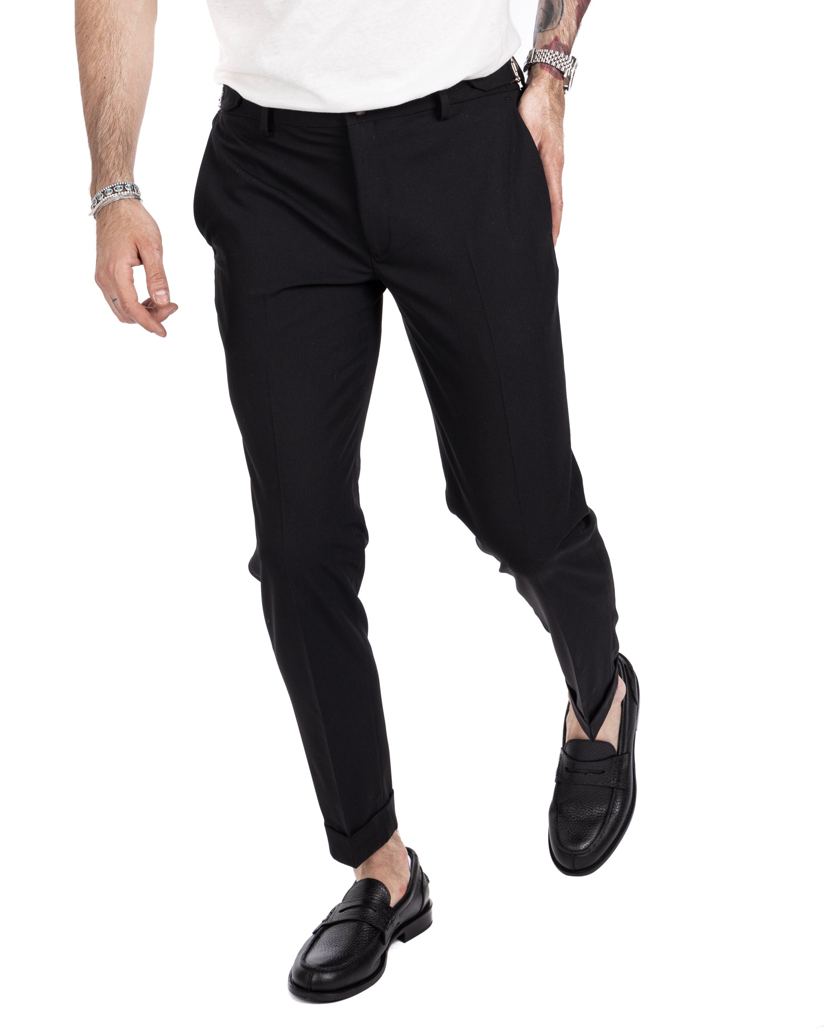 Trani - pantalone con fibbie nero