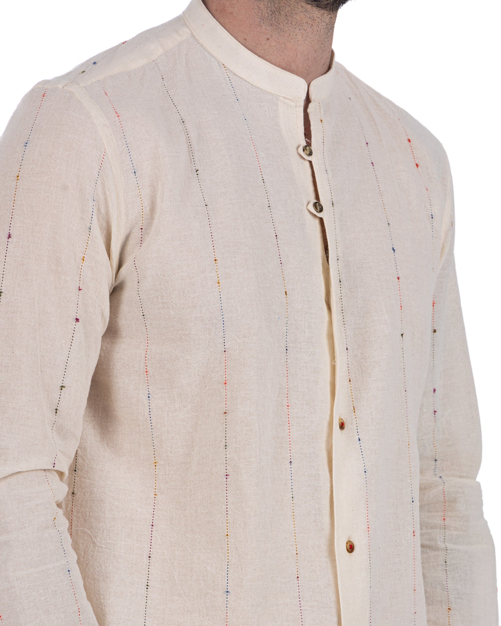 Iride - Korean shirt with beige relief stripes