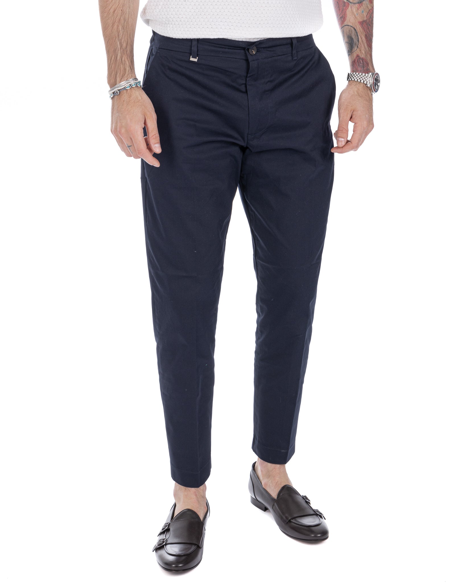 Elder - pantalon capri bleu en coton d'été