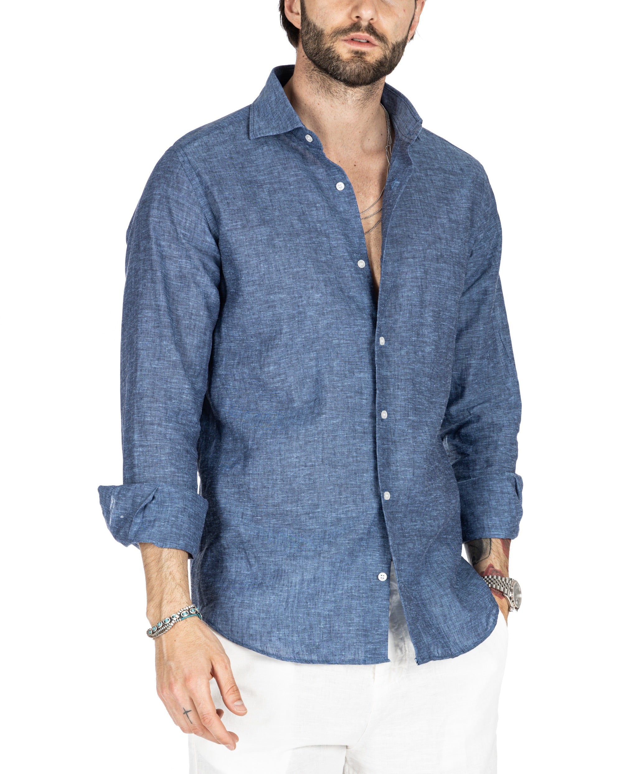 PRAIANO - CLASSIC JEANS SHIRT IN LINEN