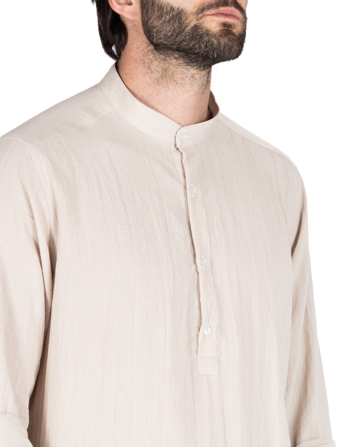 SERAFINO - FIVE BUTTON SHIRT IN SAND LINEN