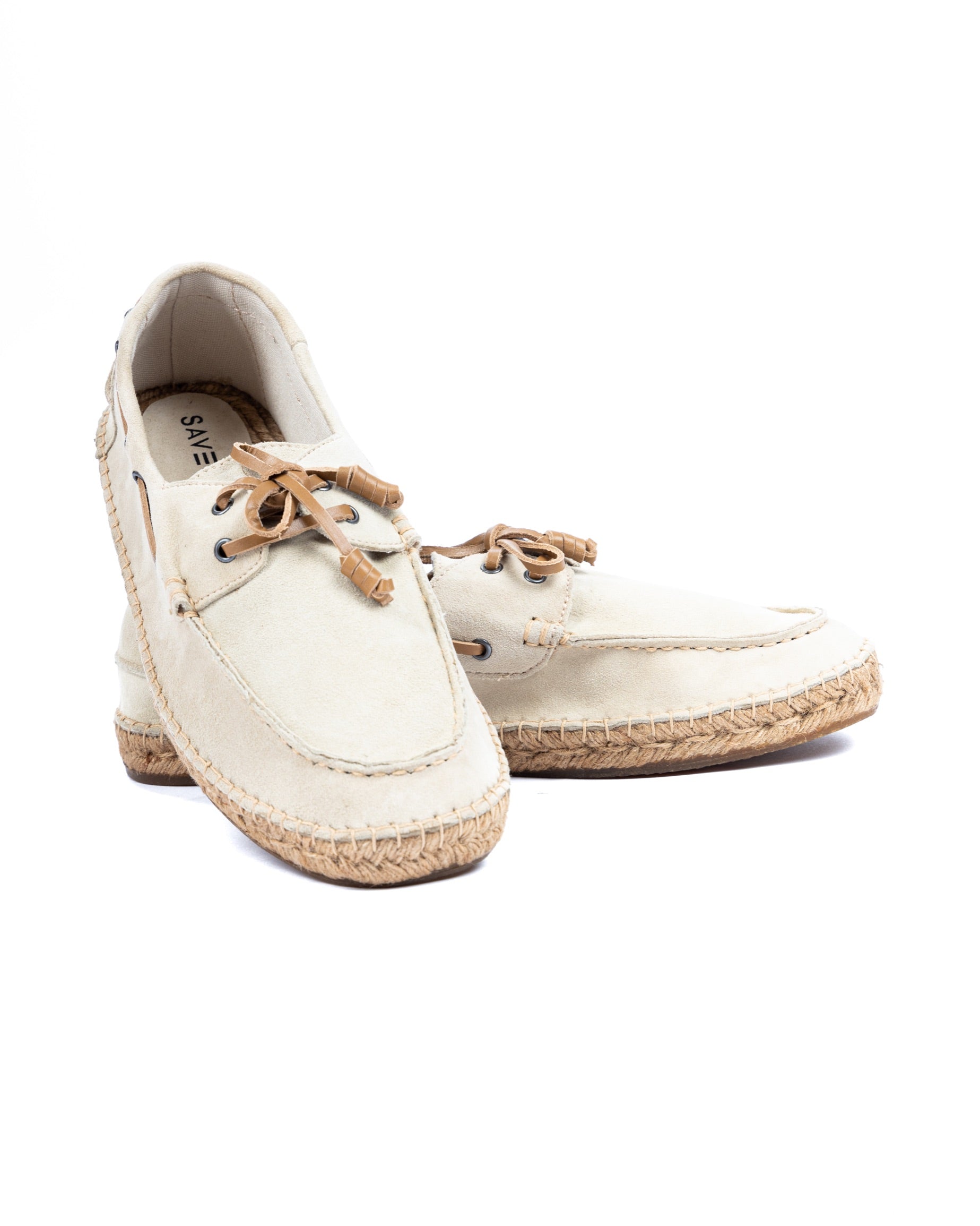 Pompeii - cream suede boat with rope bottom