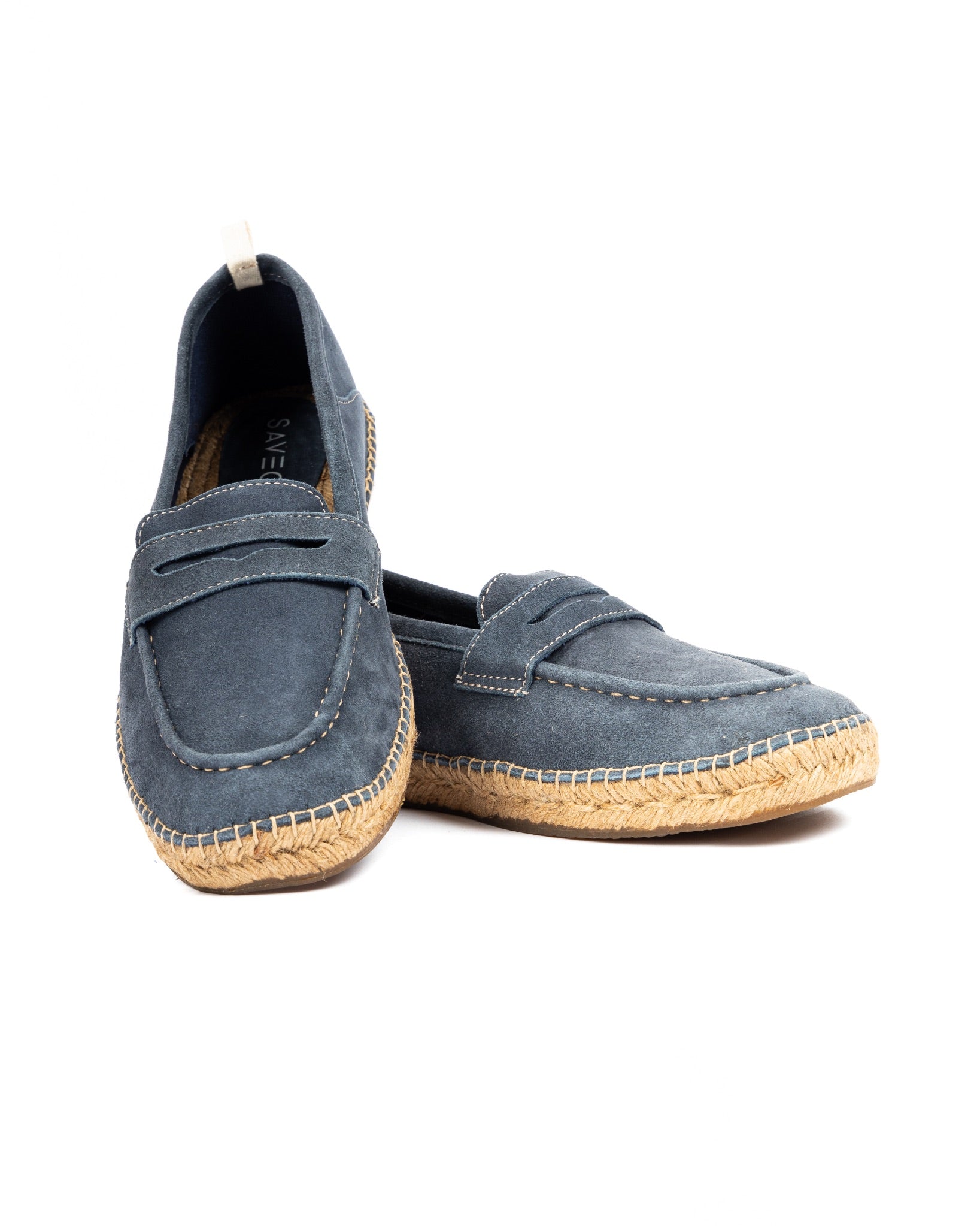 Roma - blue suede moccasin with rope sole