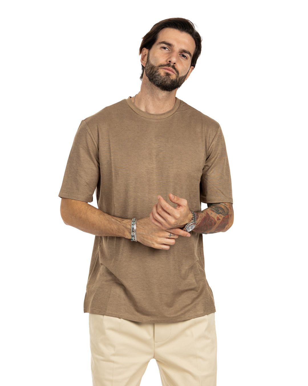 Tee - t-shirt basique texturé camel