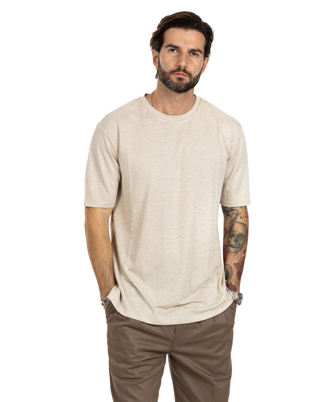 Tee - basic beige textured t-shirt