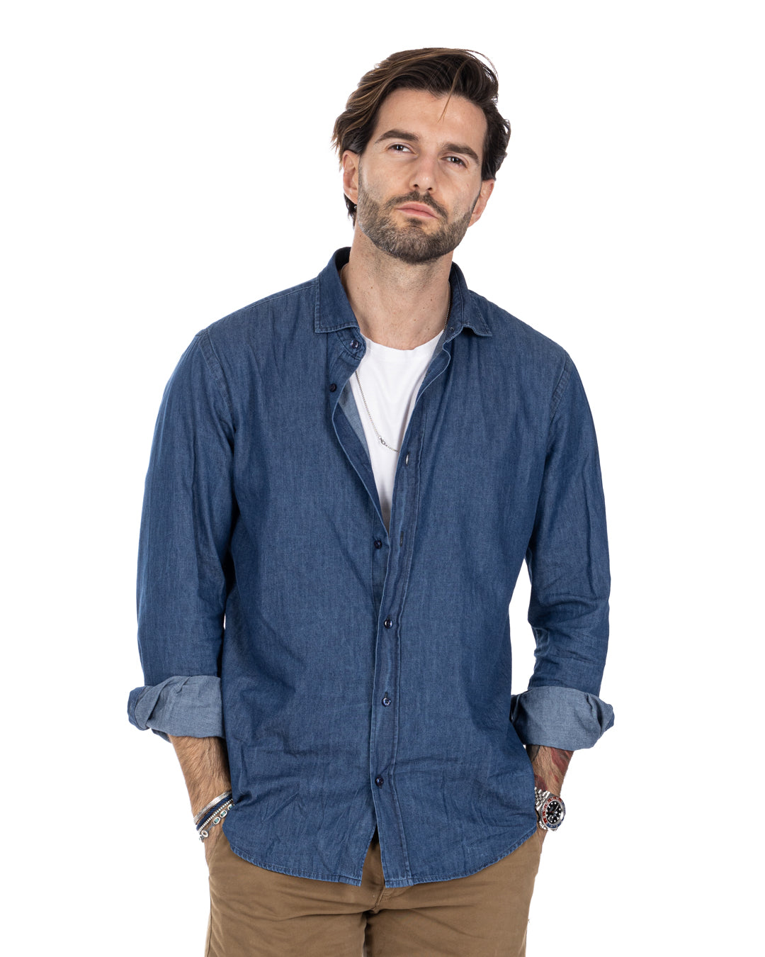 Camicia - basic classica lavaggio scuro in jeans