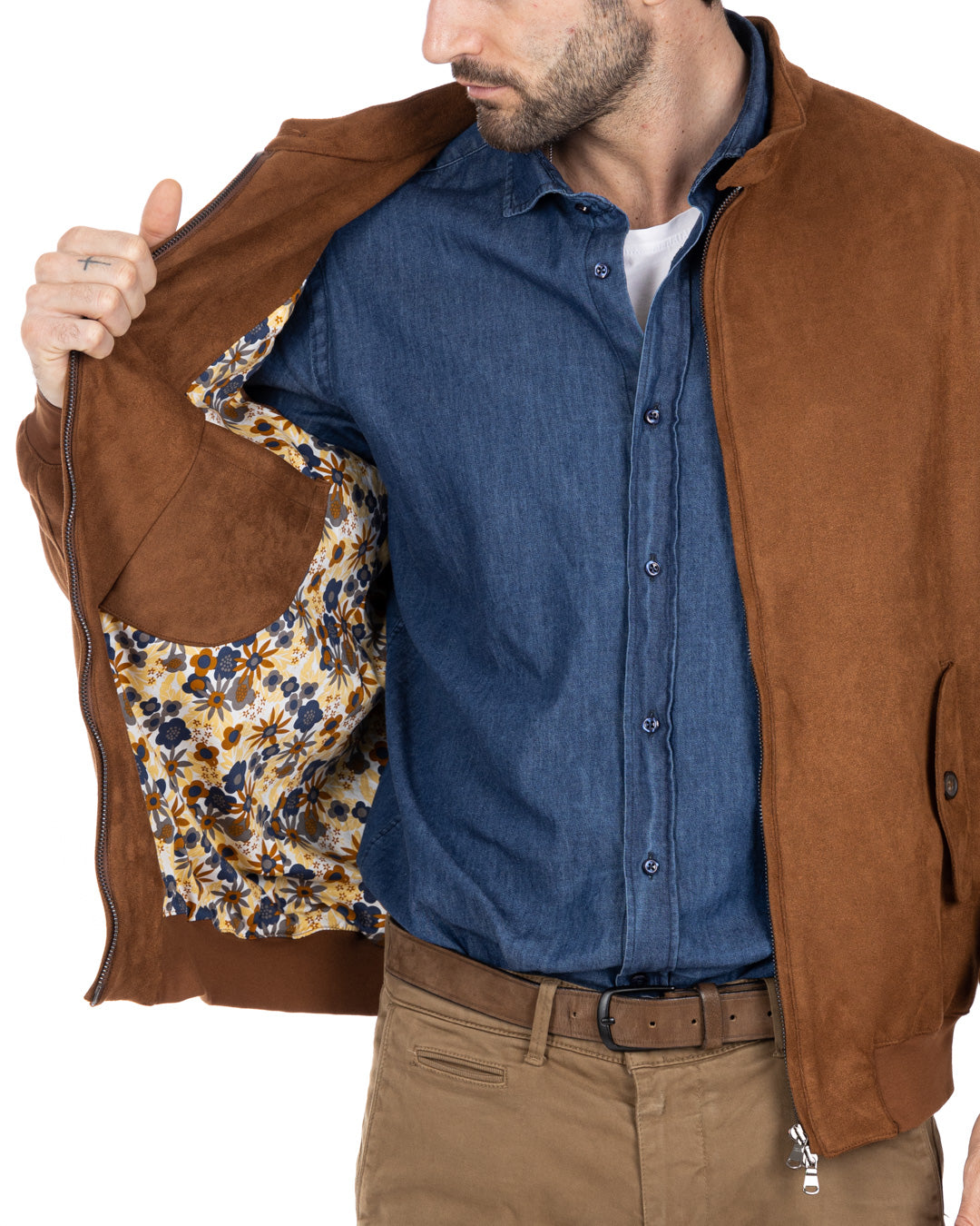Alis - camel eco-suede jacket with zip