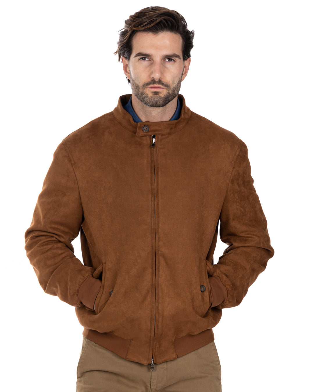 Alis - camel eco-suede jacket with zip