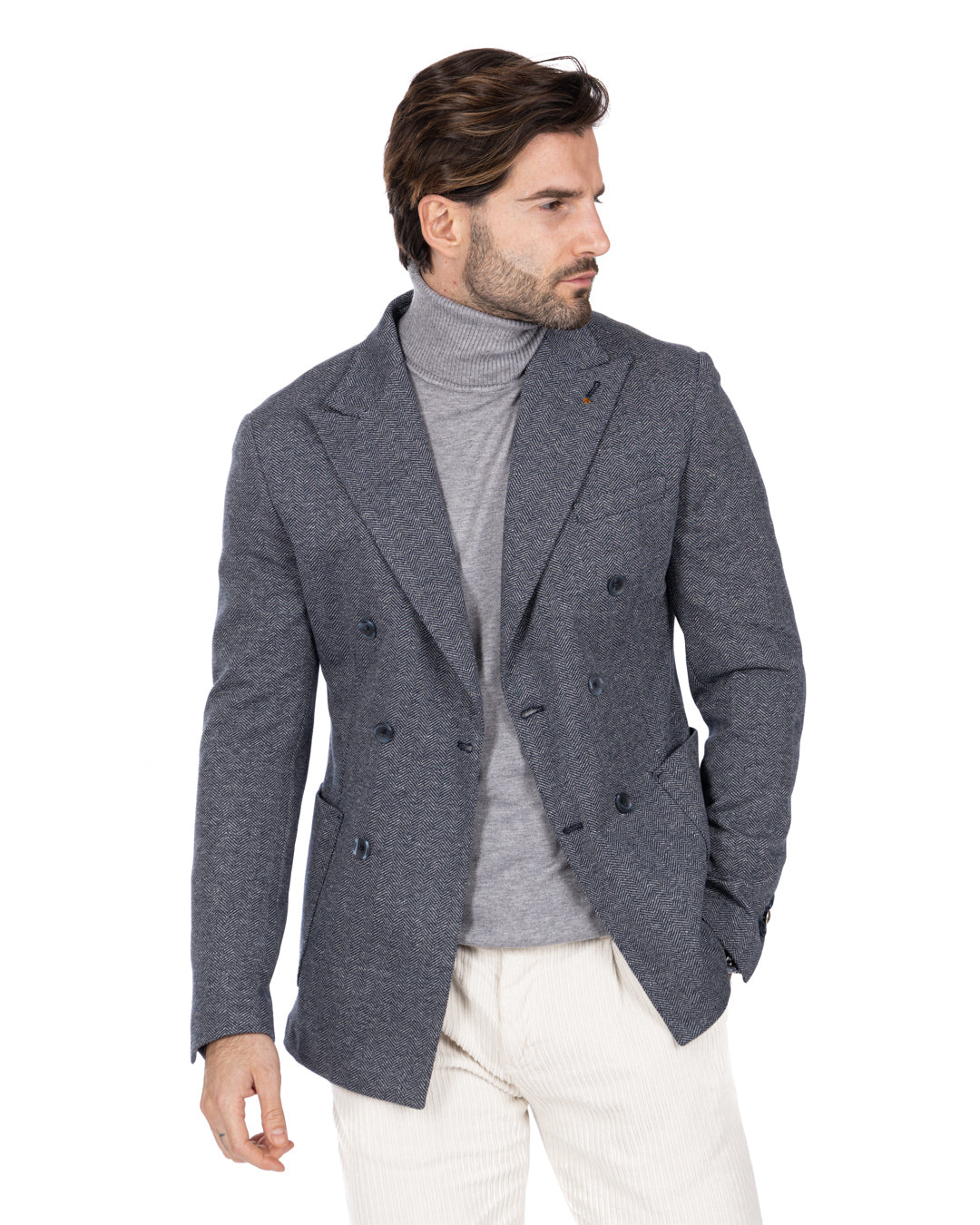 Ducale - gray double-breasted herringbone knitted jacket
