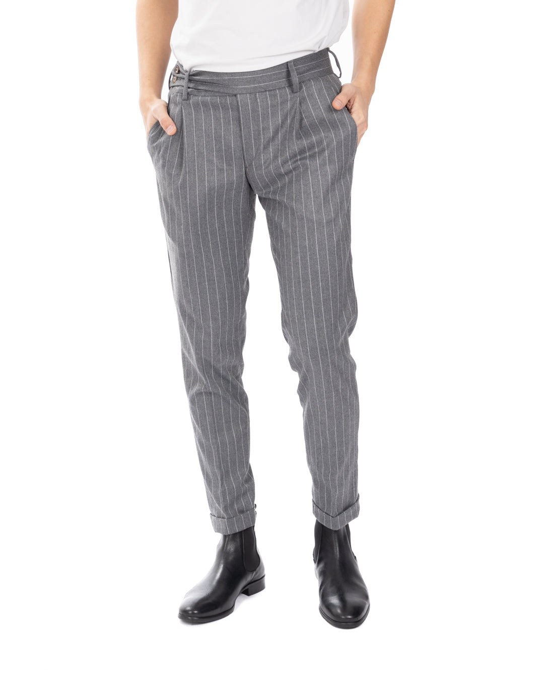 Italian - pantalone vita alta gessato grigio