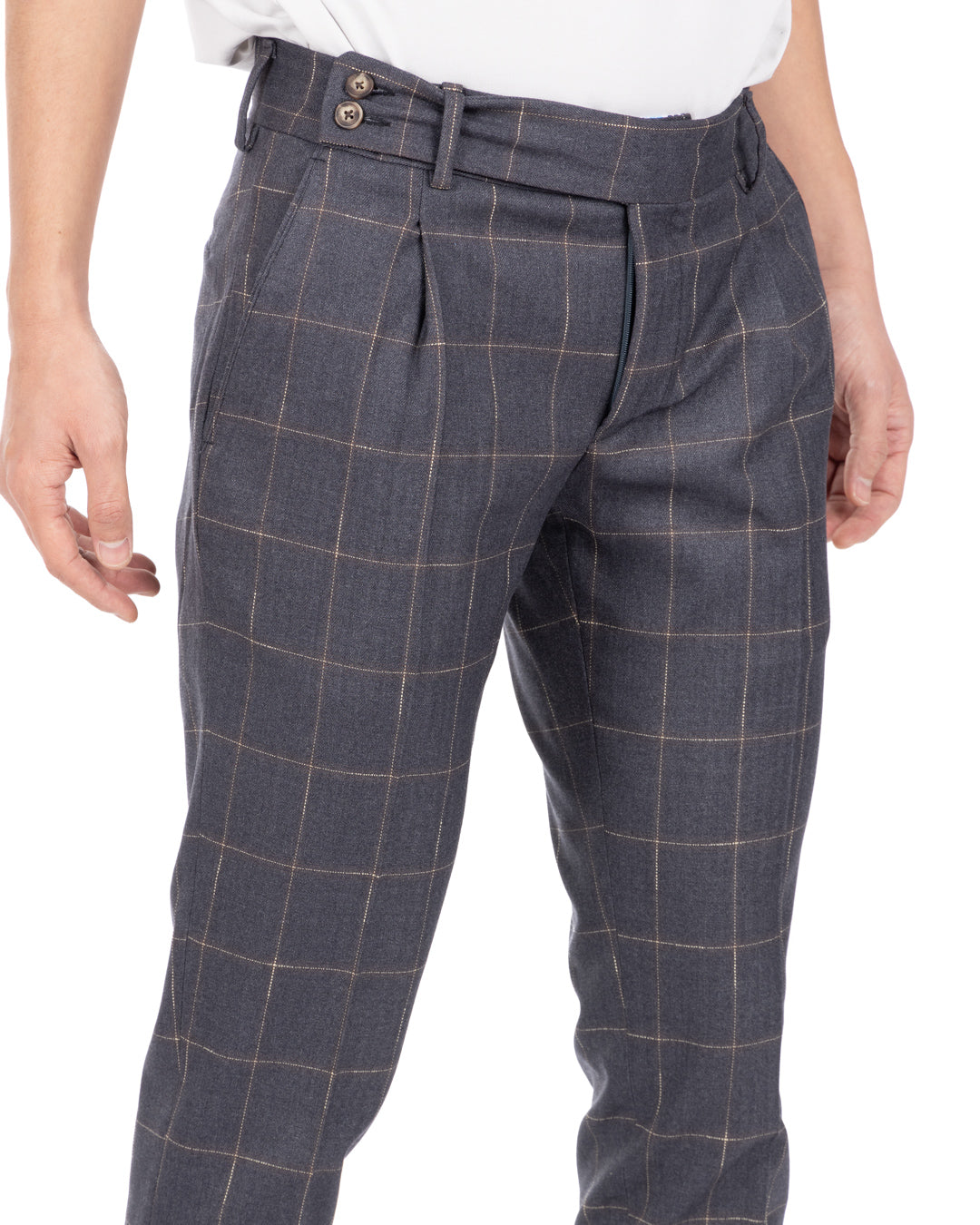Italian - pantalone vita alta quadro grigio
