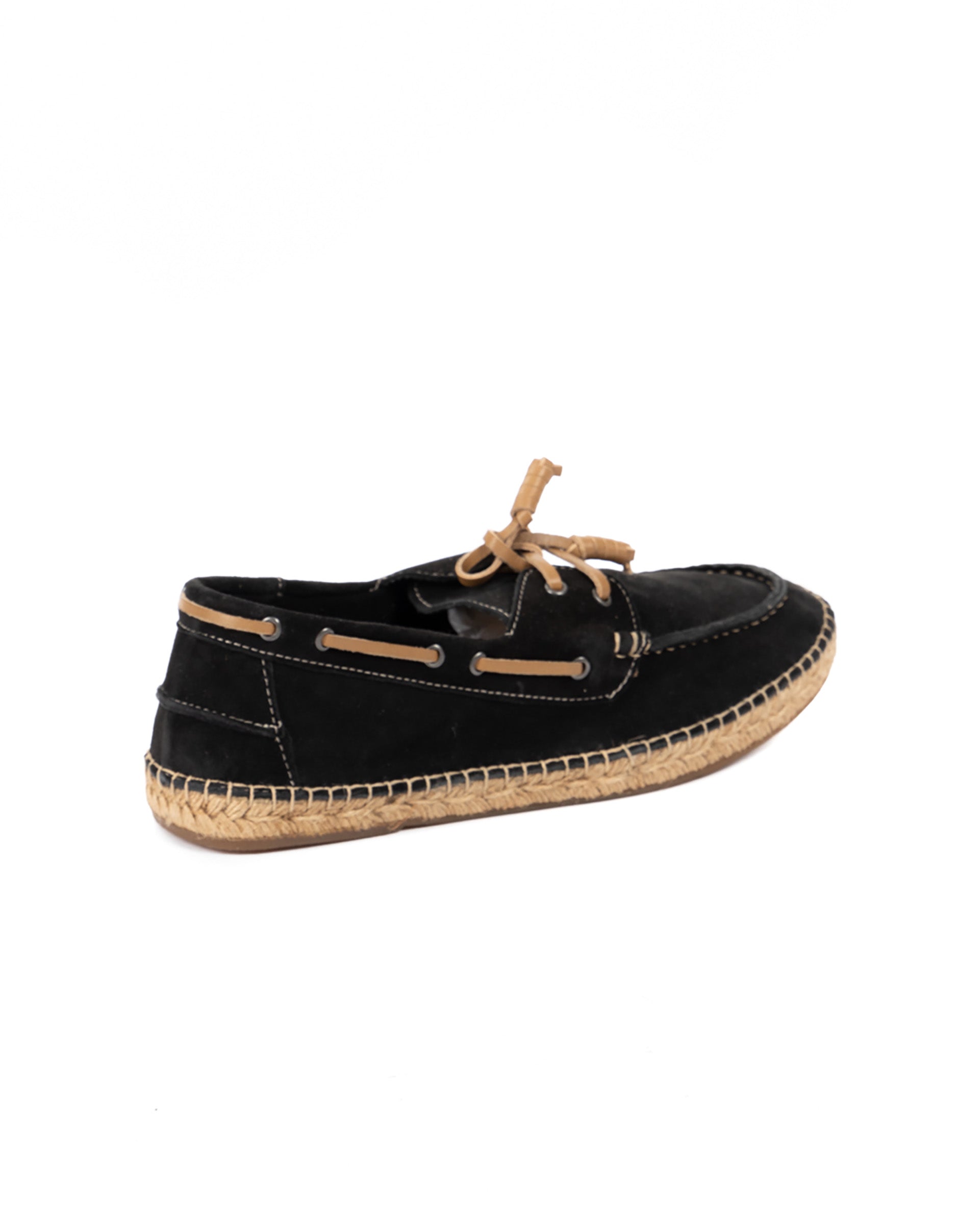 Pompeii - black suede boat with rope bottom