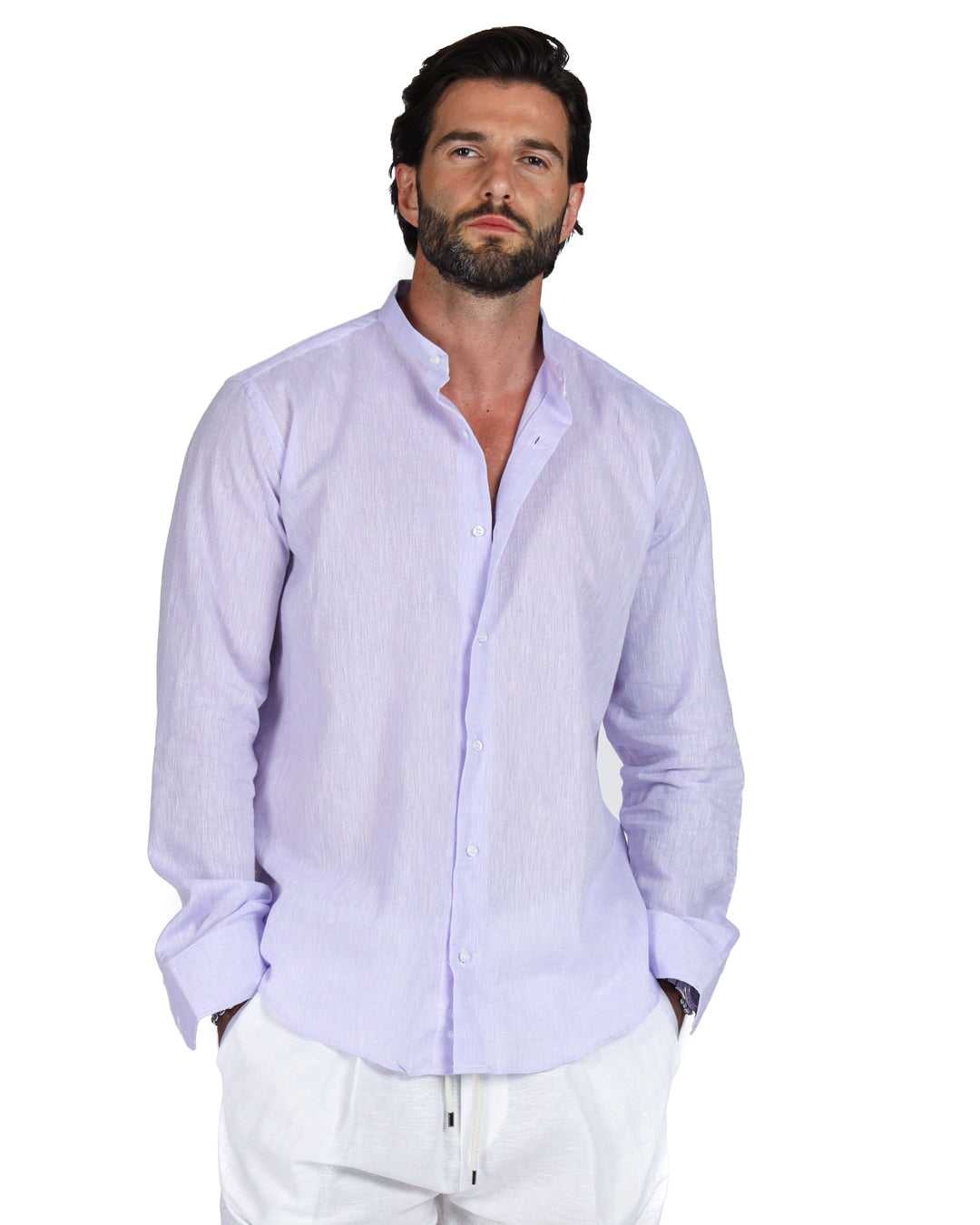 Positano - Chemise coréenne en lin lilas