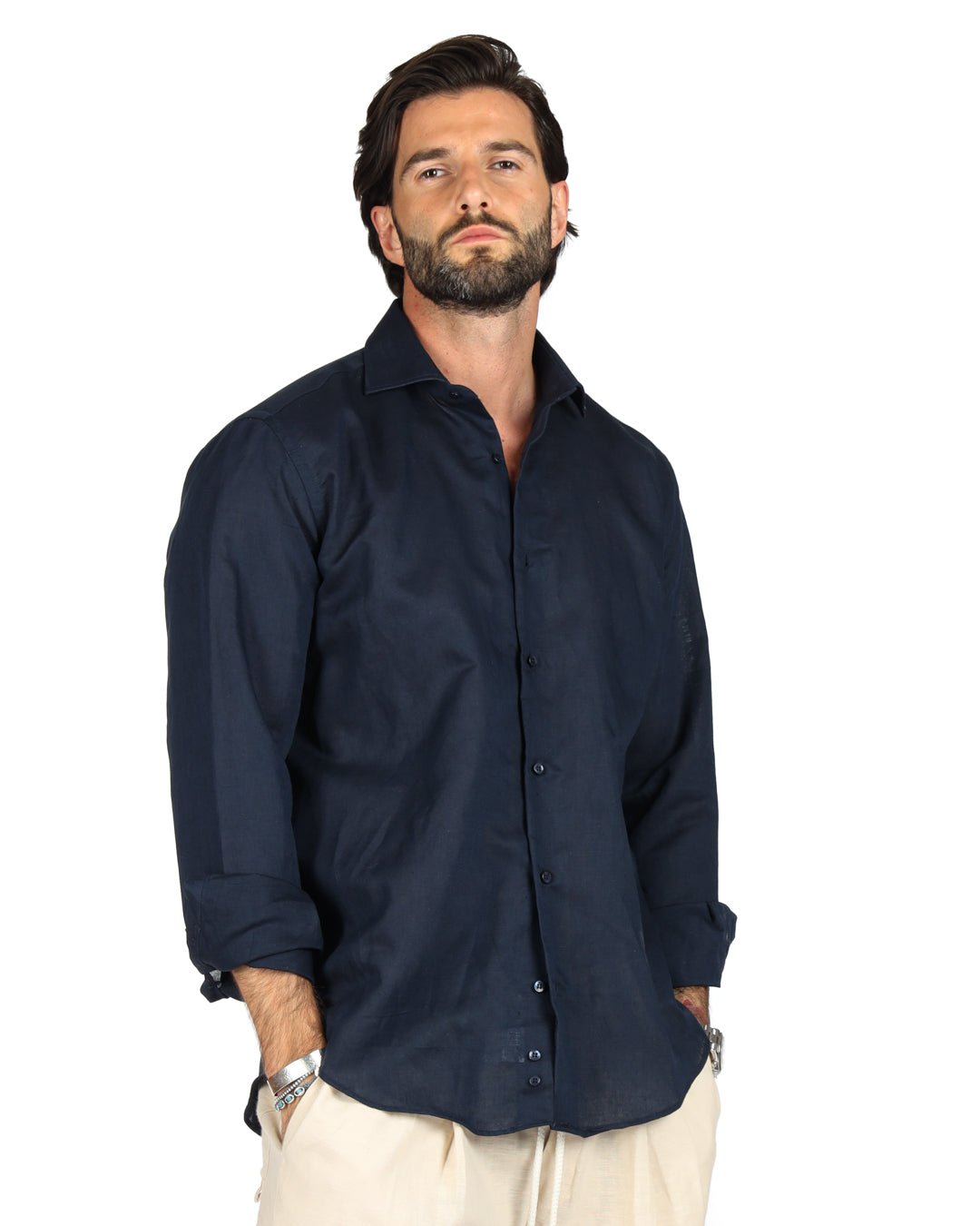 Praiano - Chemise classique en lin bleu