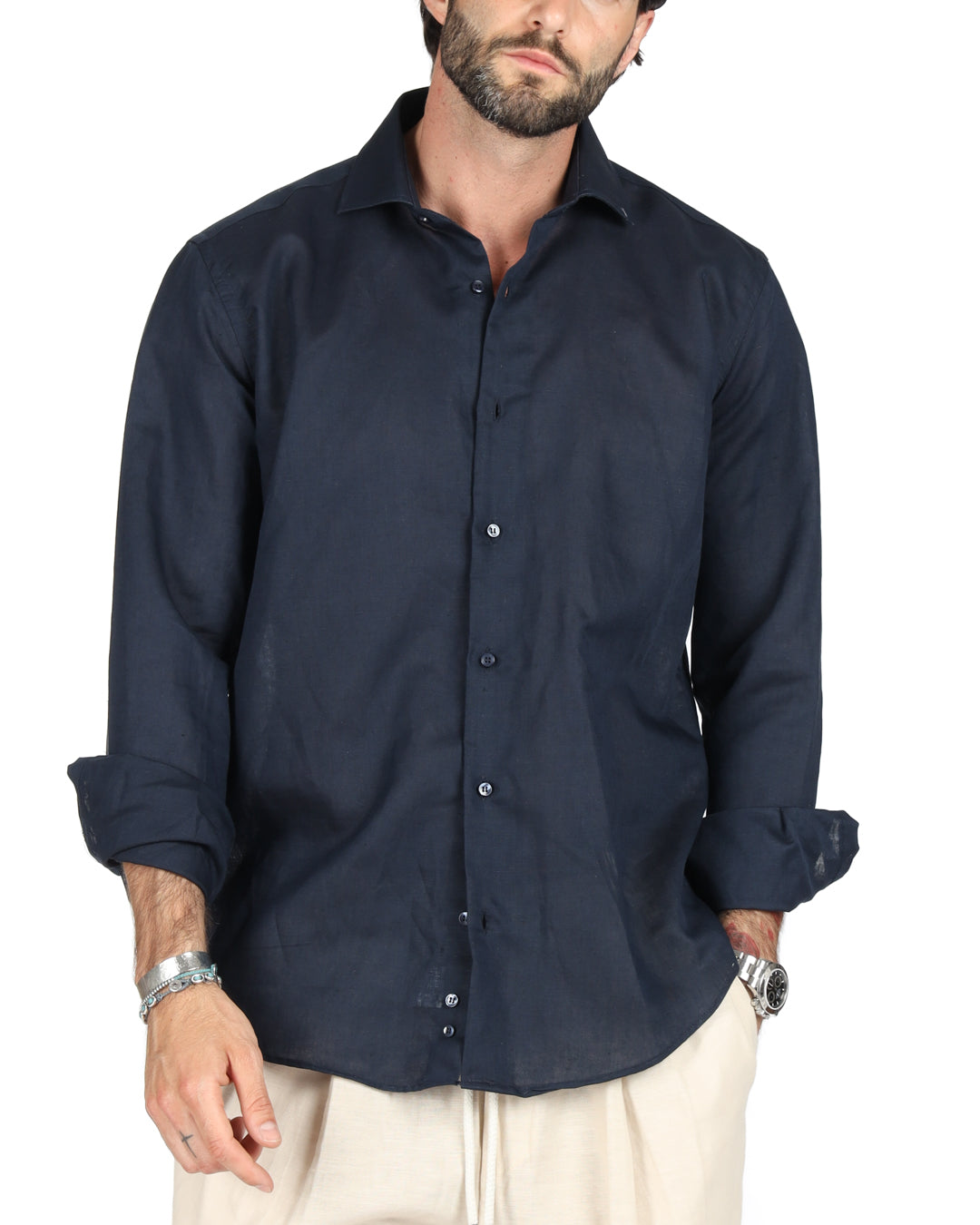 Praiano - Camicia classica blu in lino