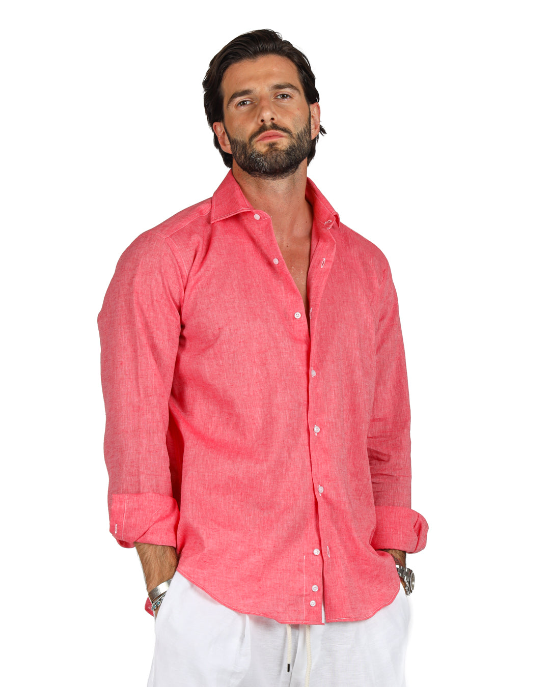 Praiano - Classic coral linen shirt